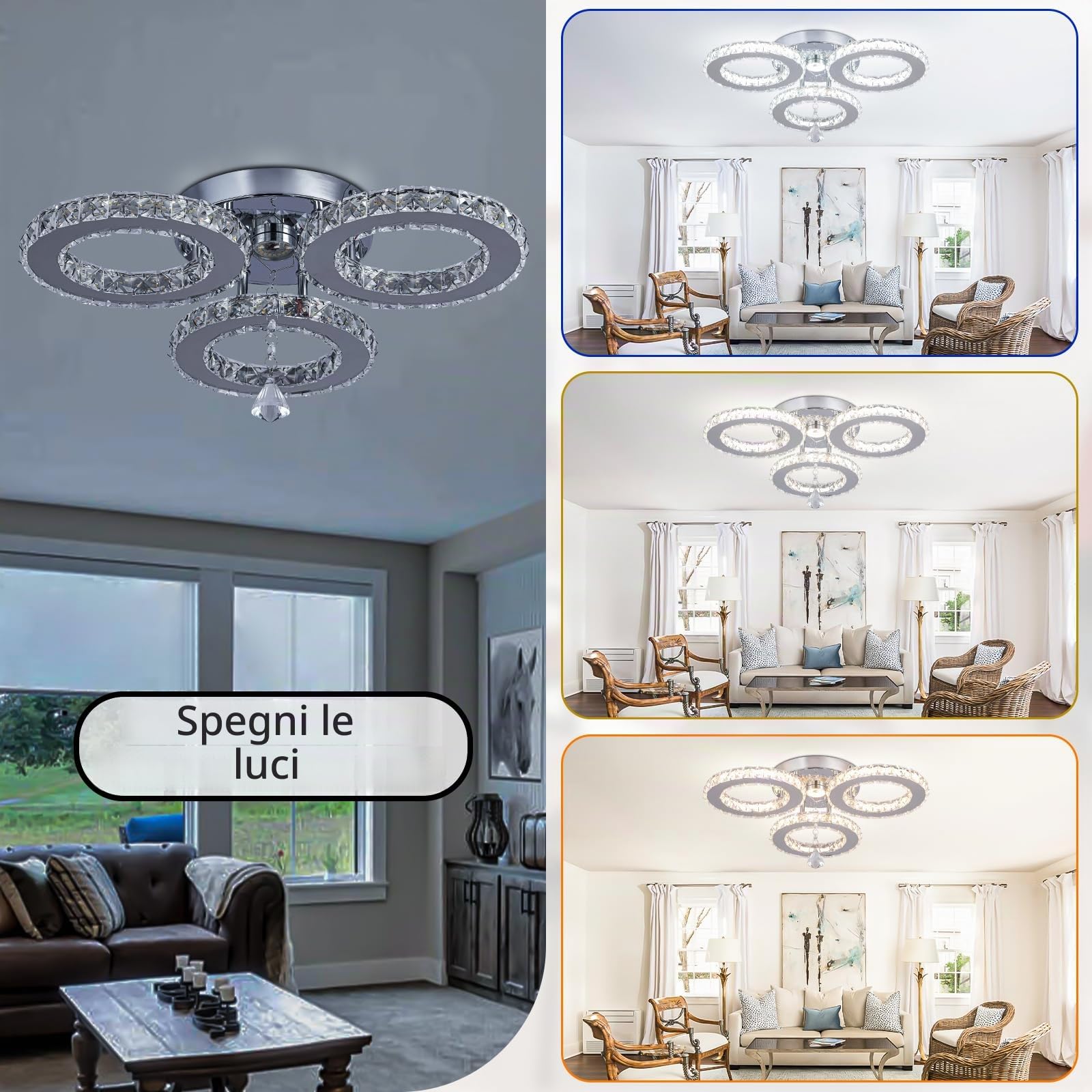 Dimmerabile LED cristallo plafoniera 13x3.5 pollici 3 anelli lampadario di cristallo Flush Mount apparecchio di illuminazione per camera da letto Hobby soggiorno