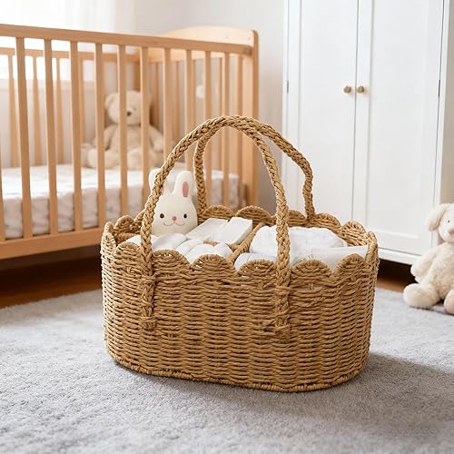 Miniatura 7 de Organizador grande de pañales para bebé, cestas de almacenamiento de cuerda de papel con divisor extraíble, organizador portátil de coche para