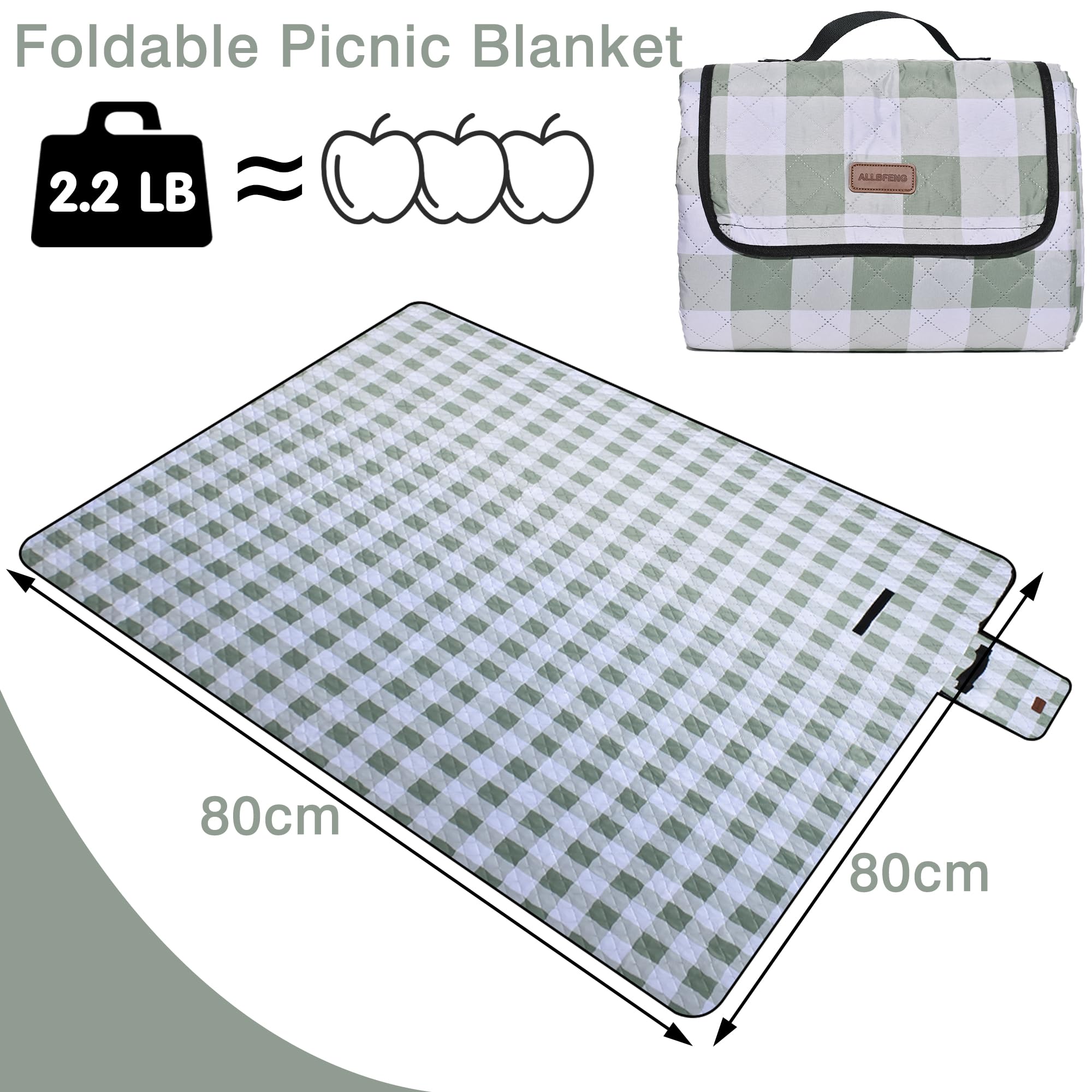 Coperta da picnic extra large, 203 x 203 cm, impermeabile, pieghevole, coperta da picnic per spiaggia, coperta da esterno a 5 strati per 6-8 adulti, accessori per campeggio, prato, parco per coppie,
