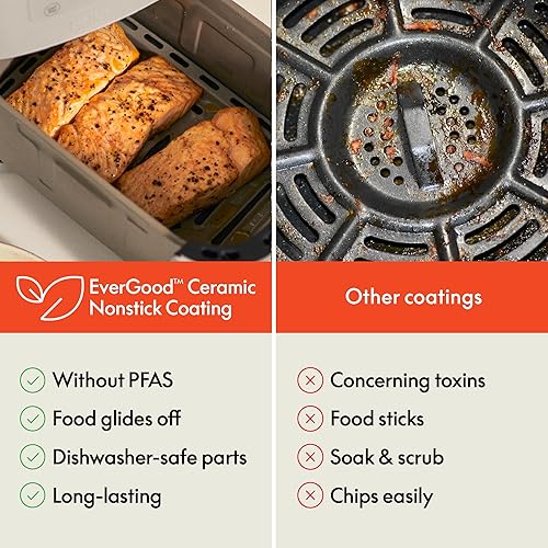 Miniatura 4 de BELLA Freidora de aire TriZone de 4 cuartos de galón, revestimiento antiadherente EverGood de cerámica, diseño de cesta doble con divisor removible,