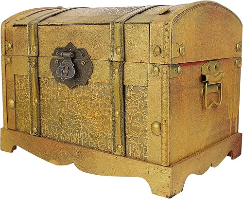 Angoily Caja de madera antigua, caja del tesoro pirata vintage, caja decorativa del tesoro, cajas de almacenamiento, caja de almacenamiento de