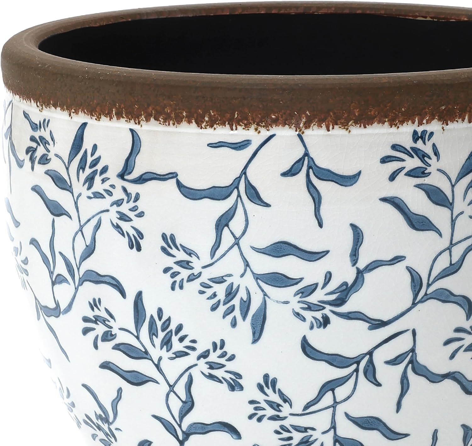 LuxenHome 12" Dia Large Ceramic Pots for Plants, Blue and White Ceramic Planters for Outdoor Plants, Round Indoor Decorative Flower Pots with Drainage for Home Garden Patio