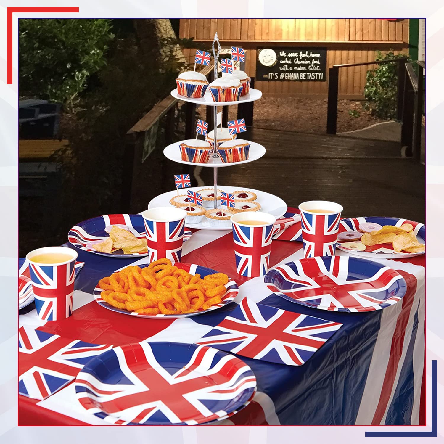Talking Tables Piatti Union Jack | Tovaglioli di carta reali britannici usa e getta King Charles Coronation Party Supplies | Decorazione da tavola rosso bianco blu, Gran Bretagna GB, confezione da 28