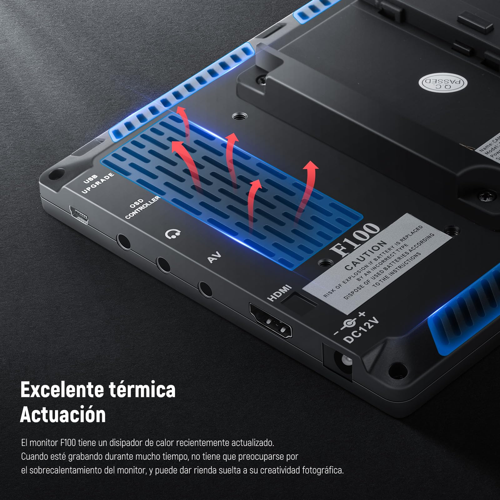 NEEWER Monitor de Campo de cámara F100 de 7 Pulgadas, Asistencia de Video HD de 450 nits, IPS 1280 x 800 HDMI 1080p con Enfoque máximo/histograma/batería F750, Cabezal de Bola de 360° para cámaras