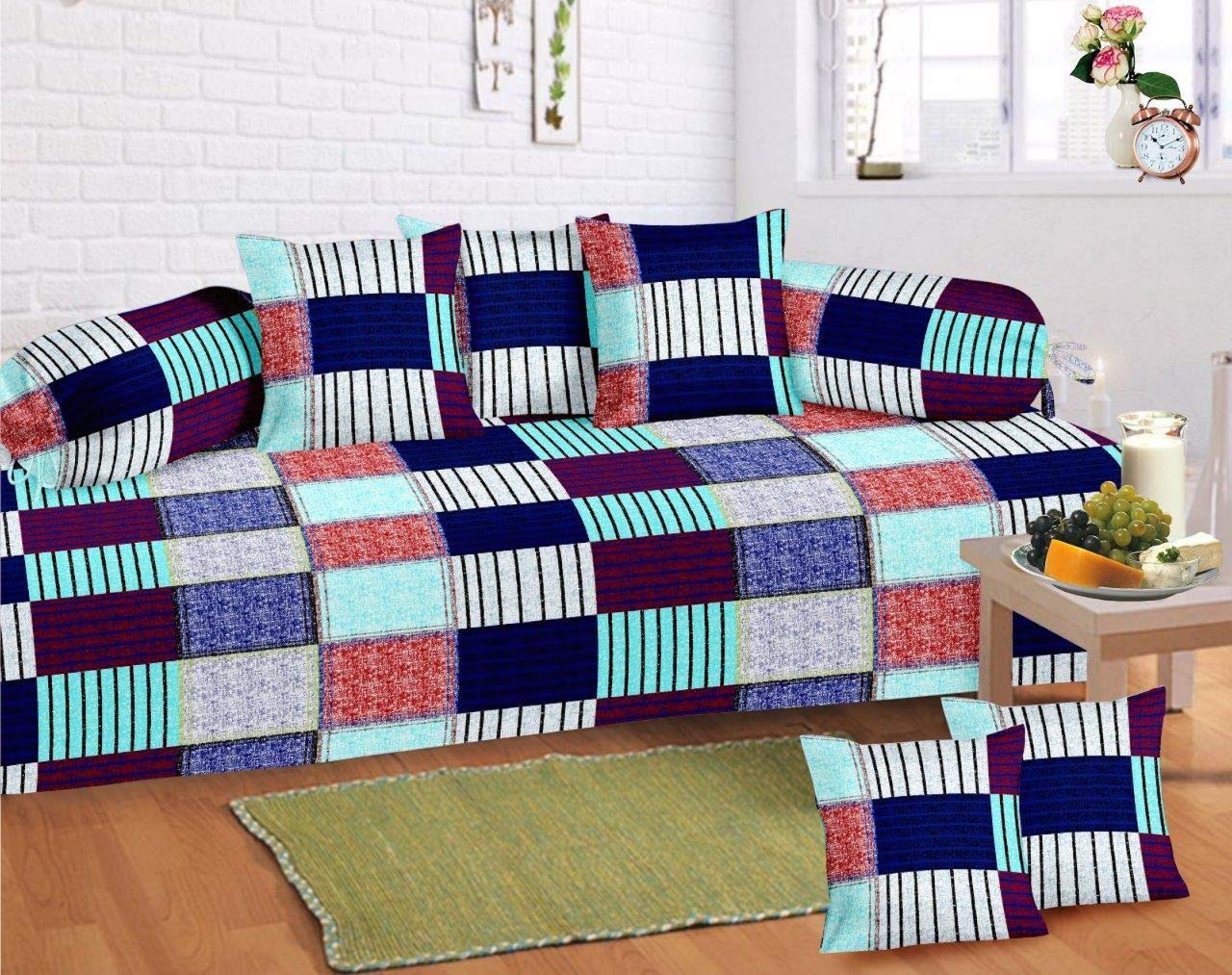 Diwan Set by Shobhraj|Diwan Set of 8 Pieces(1 Single Bedsheet, 5 Pillow Covers & 2 Bolster Covers)-image-40