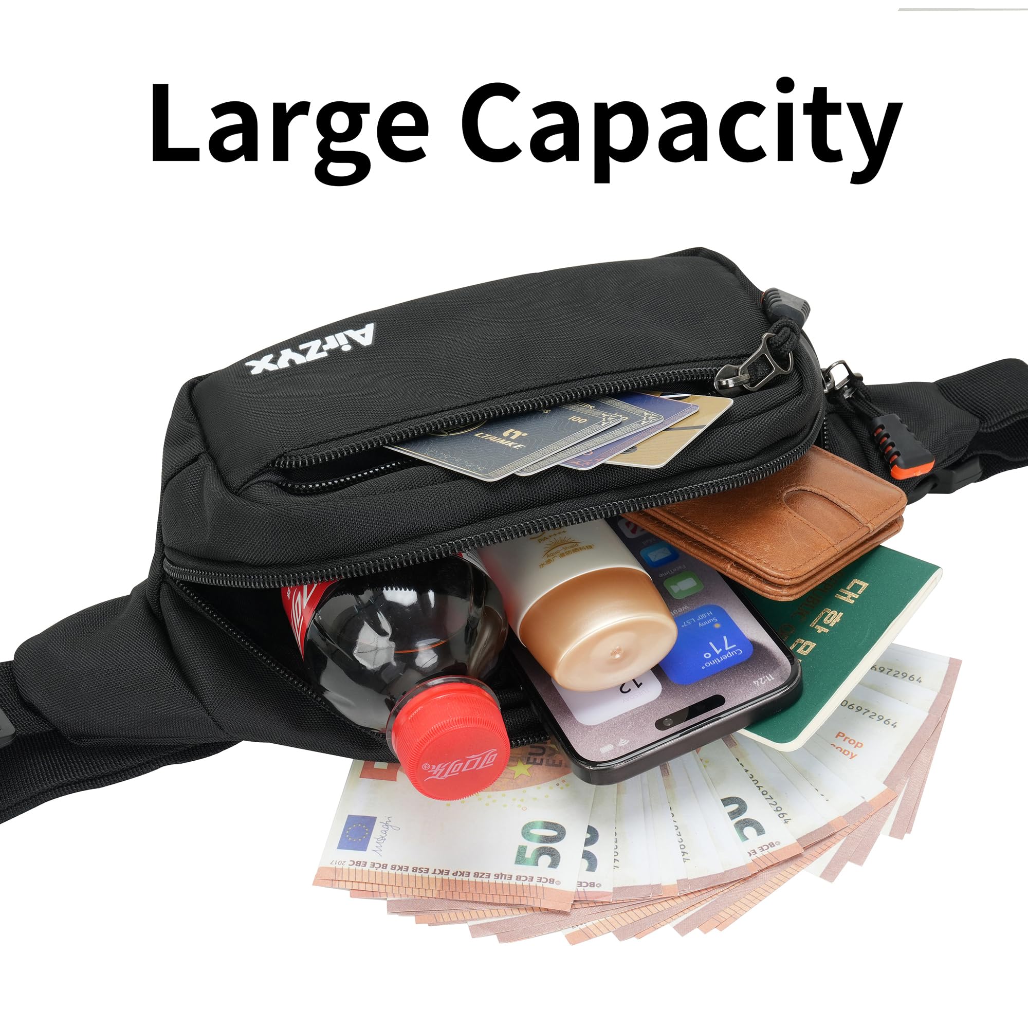 AirZyx Bumbags and Fanny Packs for Women Men for Hiking Running (Black) - Image 3
