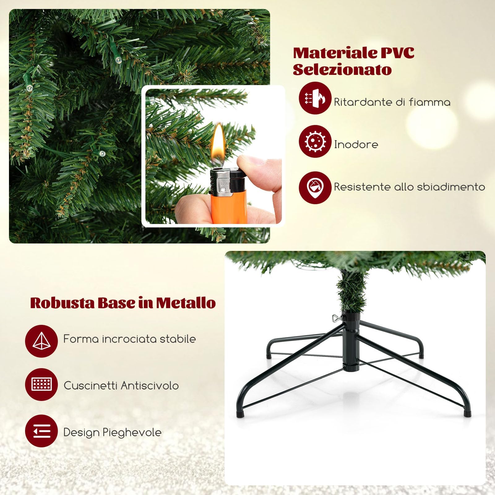 RELAX4LIFE Albero di Natale 240cm, Mezzo Albero da Parete con 360 Luci LED Incorporate, Albero di Natale Angolare da Muro, Decorazione Natalizia per Casa