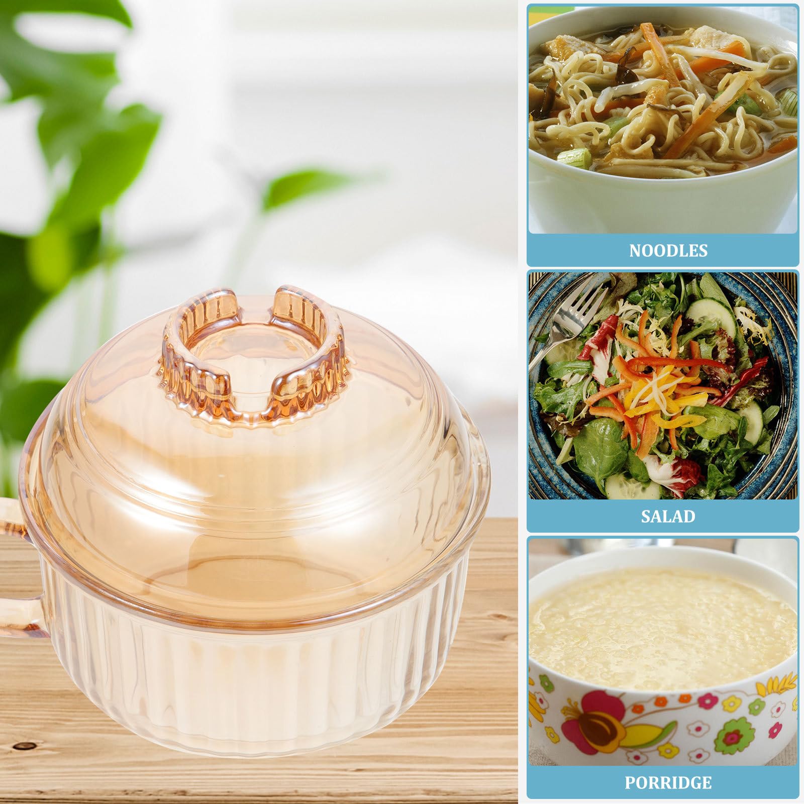 Cuenco de Vidrio Marrón Resistente al Calor y Fácil de Limpiar para Sopa con Tapa Diseño Simple y Delicado Adecuado para Familias y Restaurantes