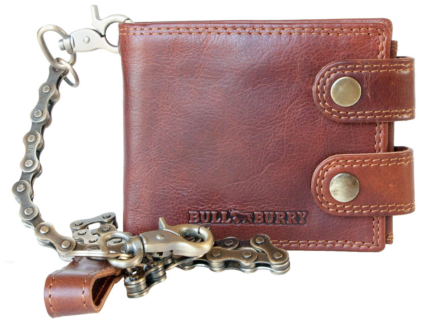 Bull BurryGlazed Genuine Leather Biker's Wallet with RFID (Data Protection), Two Buckles and a Metal Chain, Brown, One Size, Classic