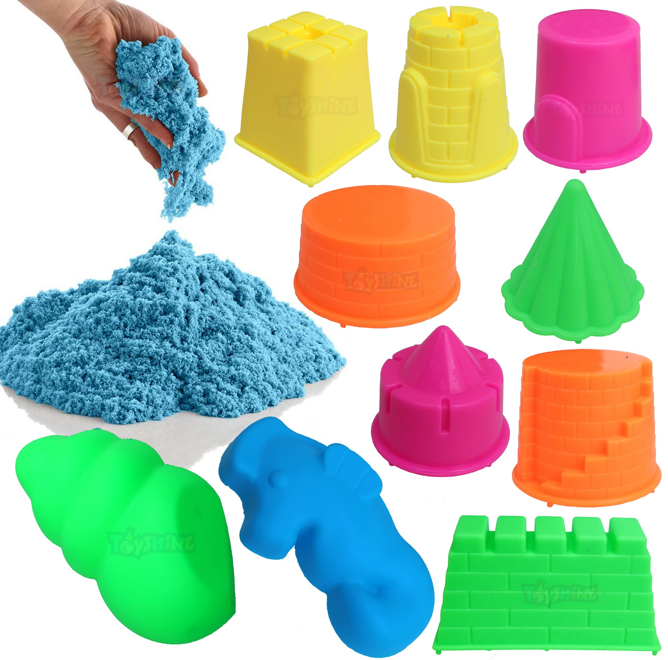 Toyshine 1 Kg Creative Sand for Kids with 12 Play Molds | Kids Activity Toy Soft Sand Clay - Blue