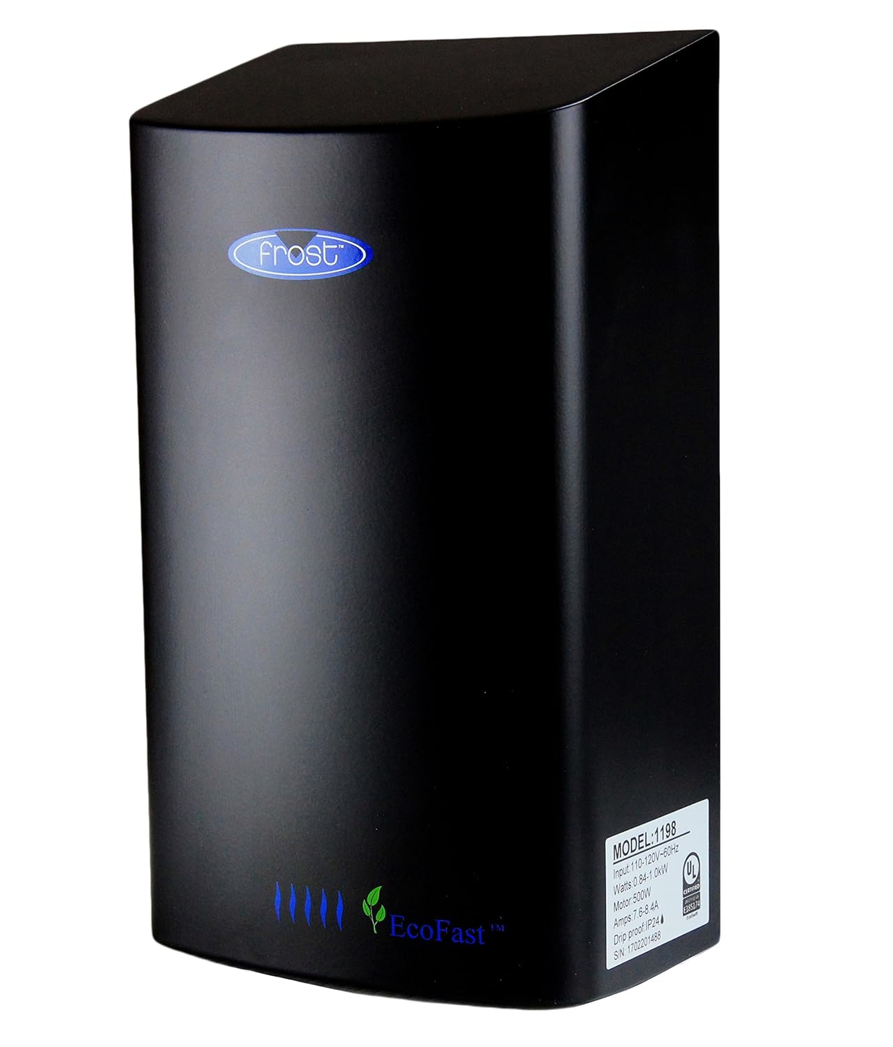 Frost 1198 Code Ultra Slim Eco-Fast Hand Dryer, 6" Length, 3.9" Width, 10.5" Height, Black