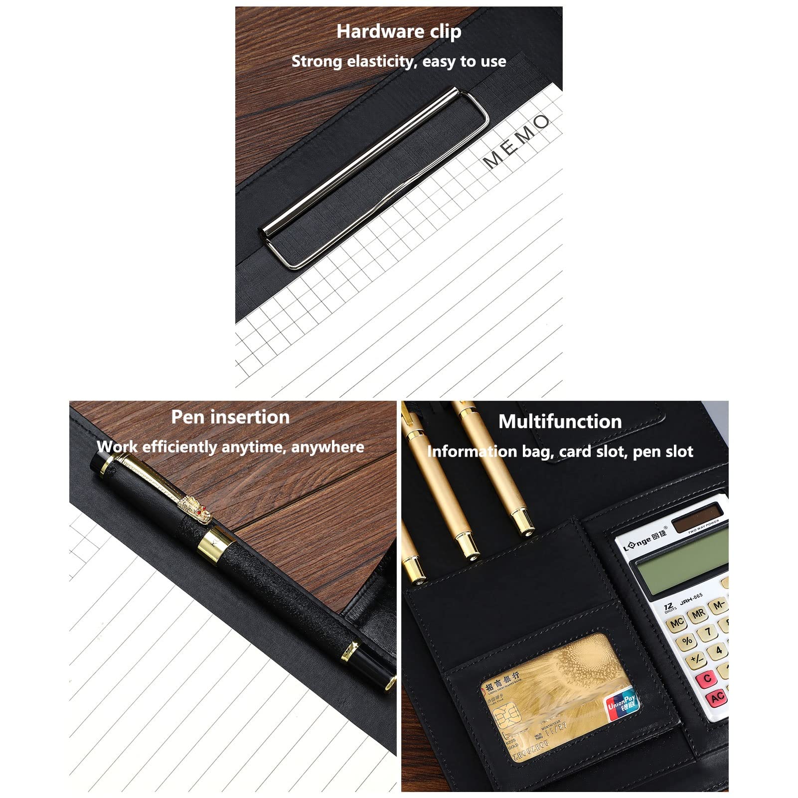 Portfolio A4 Porte Documents Folder Multifonctionnel Portfolio Professionnelle Dossier De Conférence Organiseur Pour Hommes Femmes Bloc Notes Rechargeable 25 Feuilles Lot De 4 ( Size : 8 digit calcula