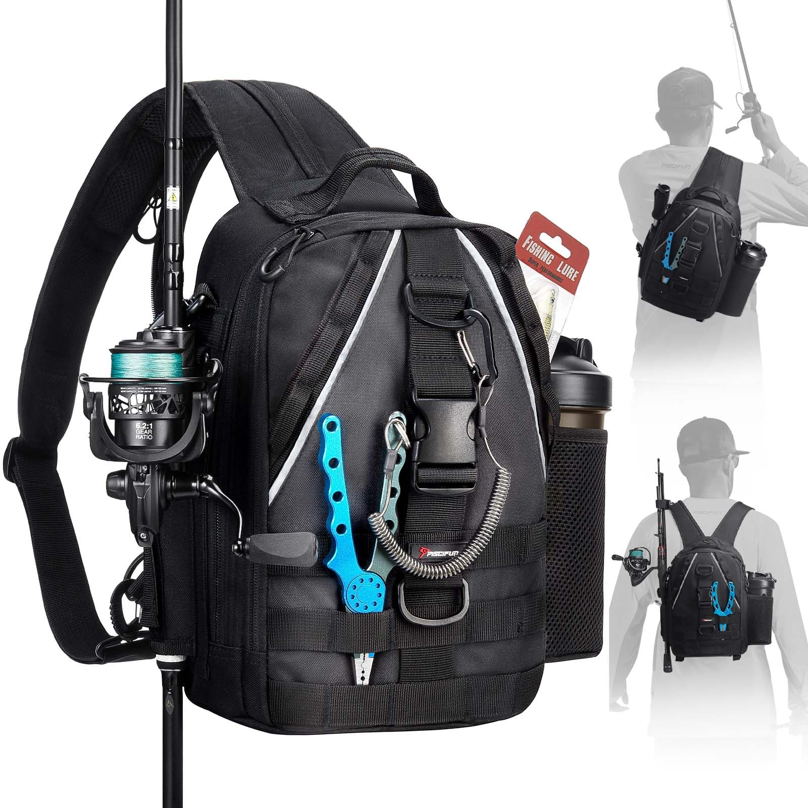 Fishing Backpack with Rod Holder, Lightweight Sling Bag Storge Gear and Equipment