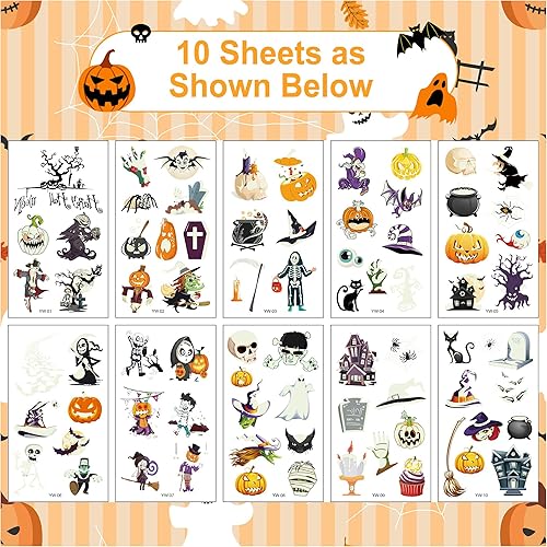 Miniatura 2 de Xutengy 79 piezas de tatuajes temporales de cicatriz de Halloween para niños, surtido de calcomanías de tatuaje falso de truco o trato para niños y