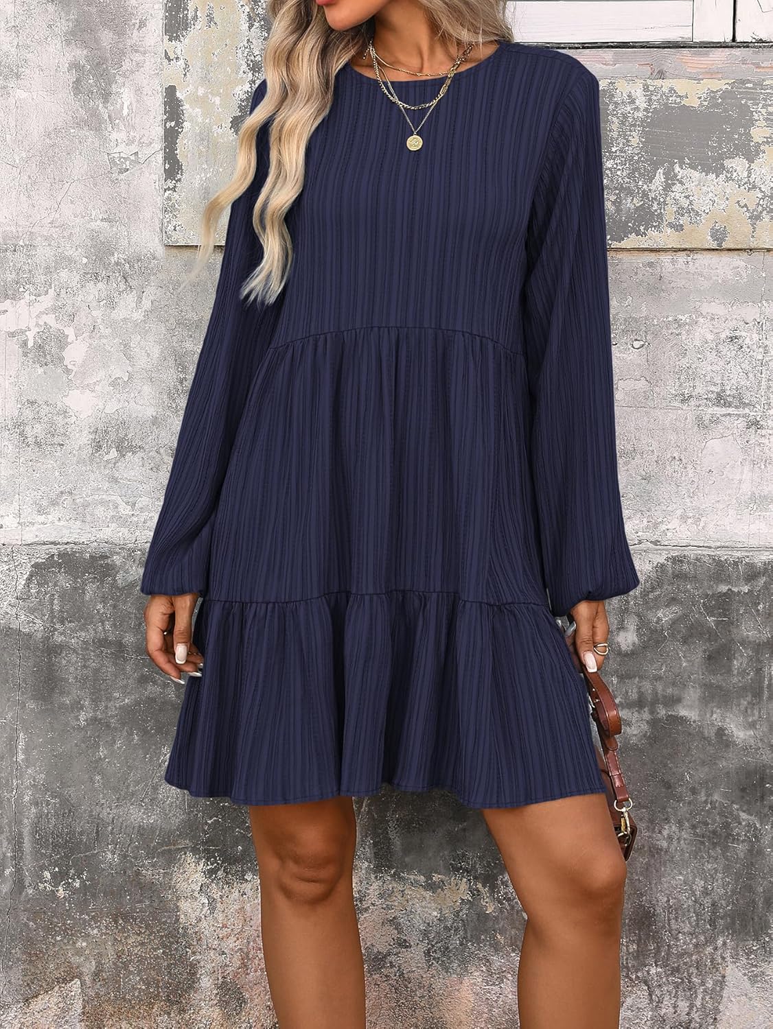 HELYO Women's Casual Dress Long Sleeve Crew Neck Tunic Fashion Cute Loose Ruffle Tiered Dresses 216 - Image 3