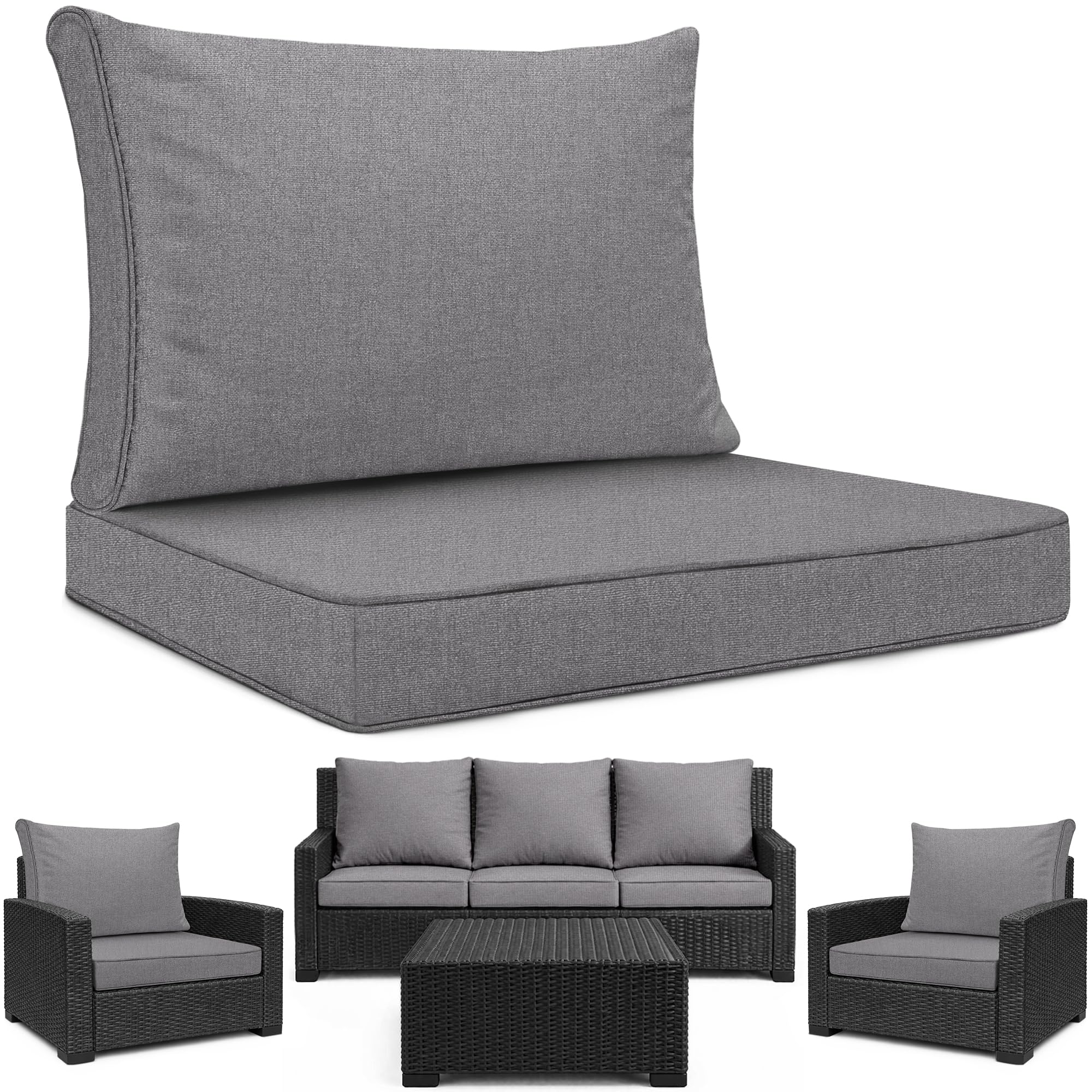 SAPPHIRE Outdoor Seat Cushion Pads for Rattan Furniture | Water Resistant Seat & Back Cushions | For Keter Allibert California Garden Furniture | Soft & Durable Chair Seat Pads (Grey, 4 Seater)