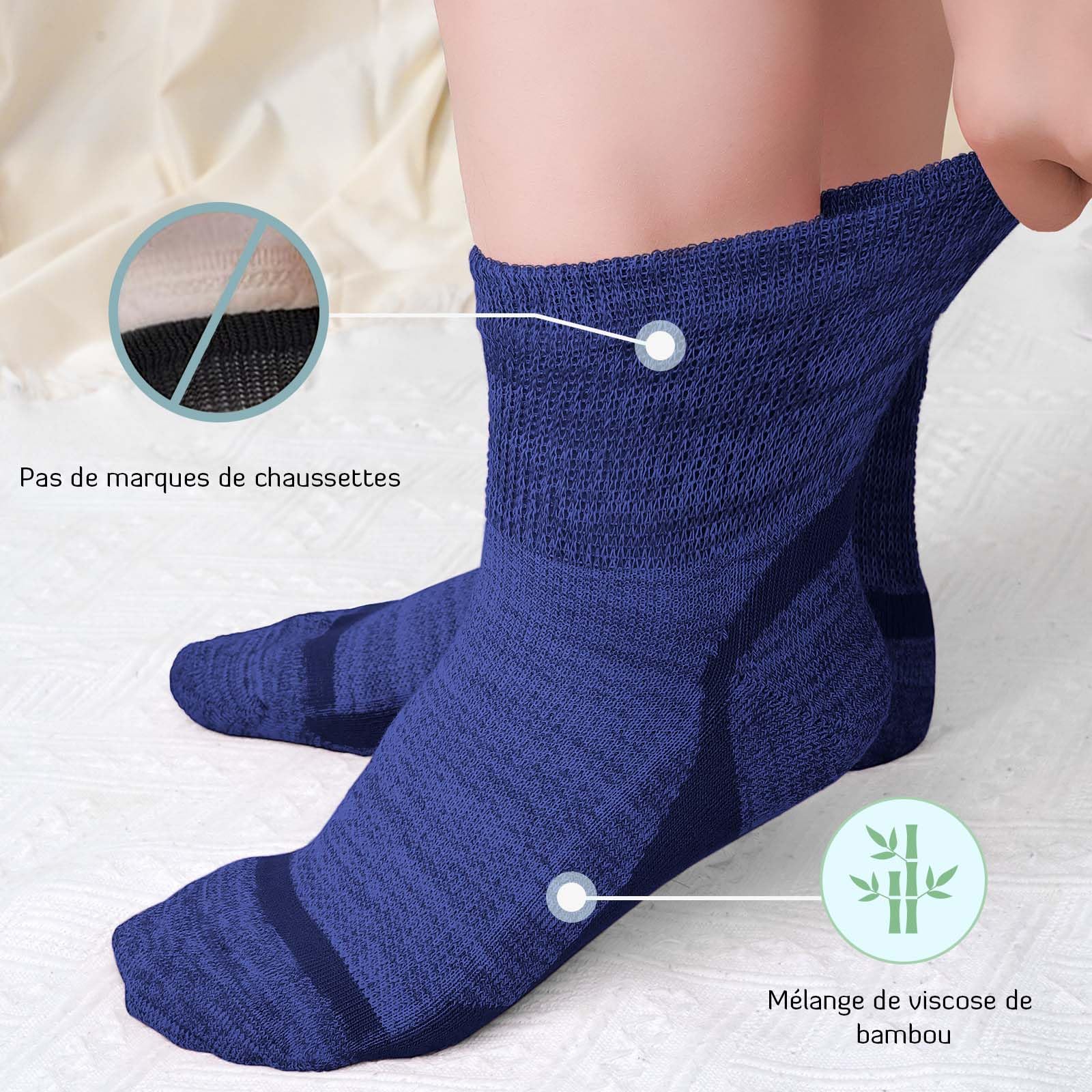 LOFIR Chaussettes Diabétiques en Bambou pour Femme: Socquettes Sans Couture et Sans Élastique pour Homme - Pour Femmes Enceintes et Personnes Âgées Aux Pieds Enflés 5 Paires Taille 39-46