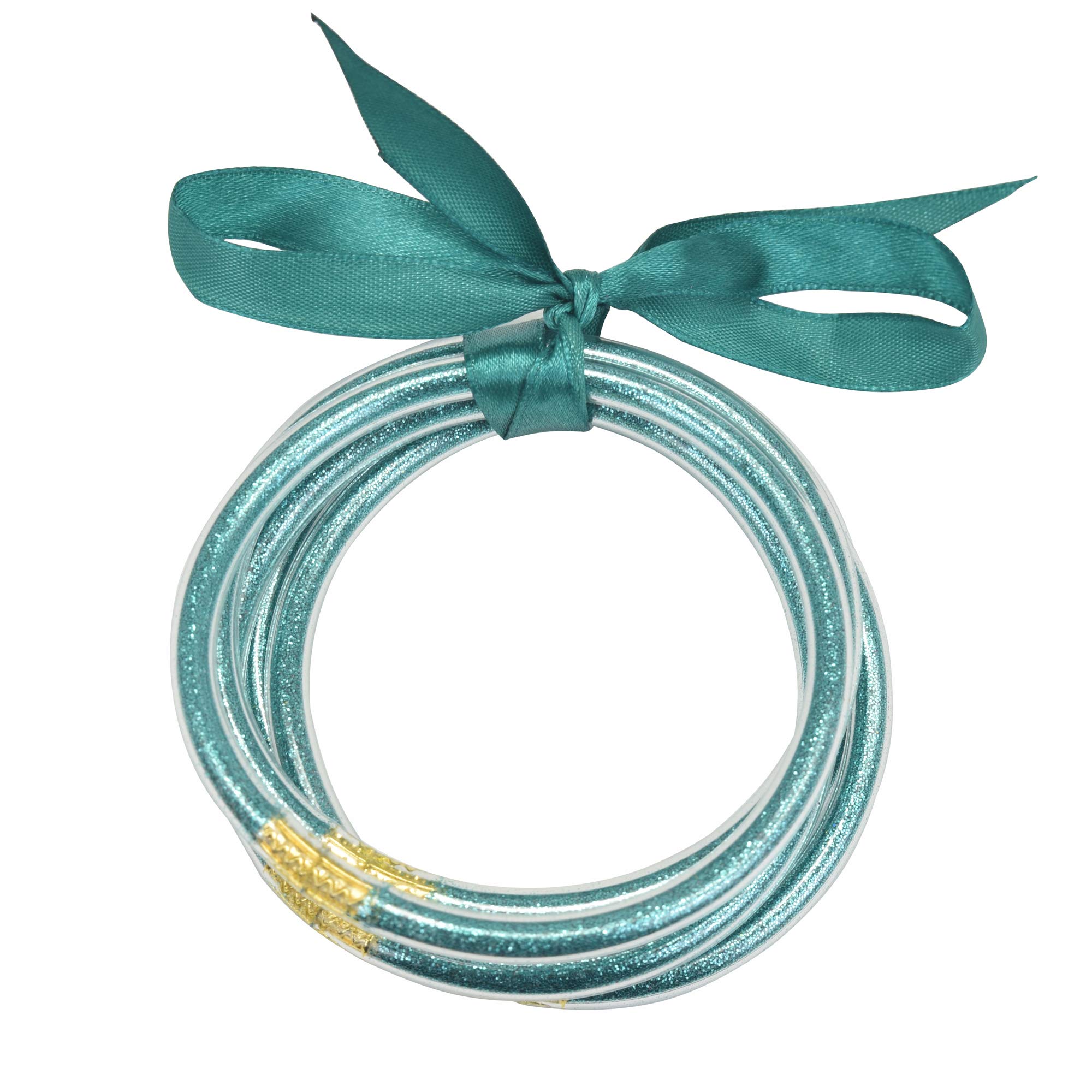 LovelyBeadGlitter Bangles Set Glitter Filled Jelly Silicone Bracelets (7.5 Inches, 5 Pieces in the Set)