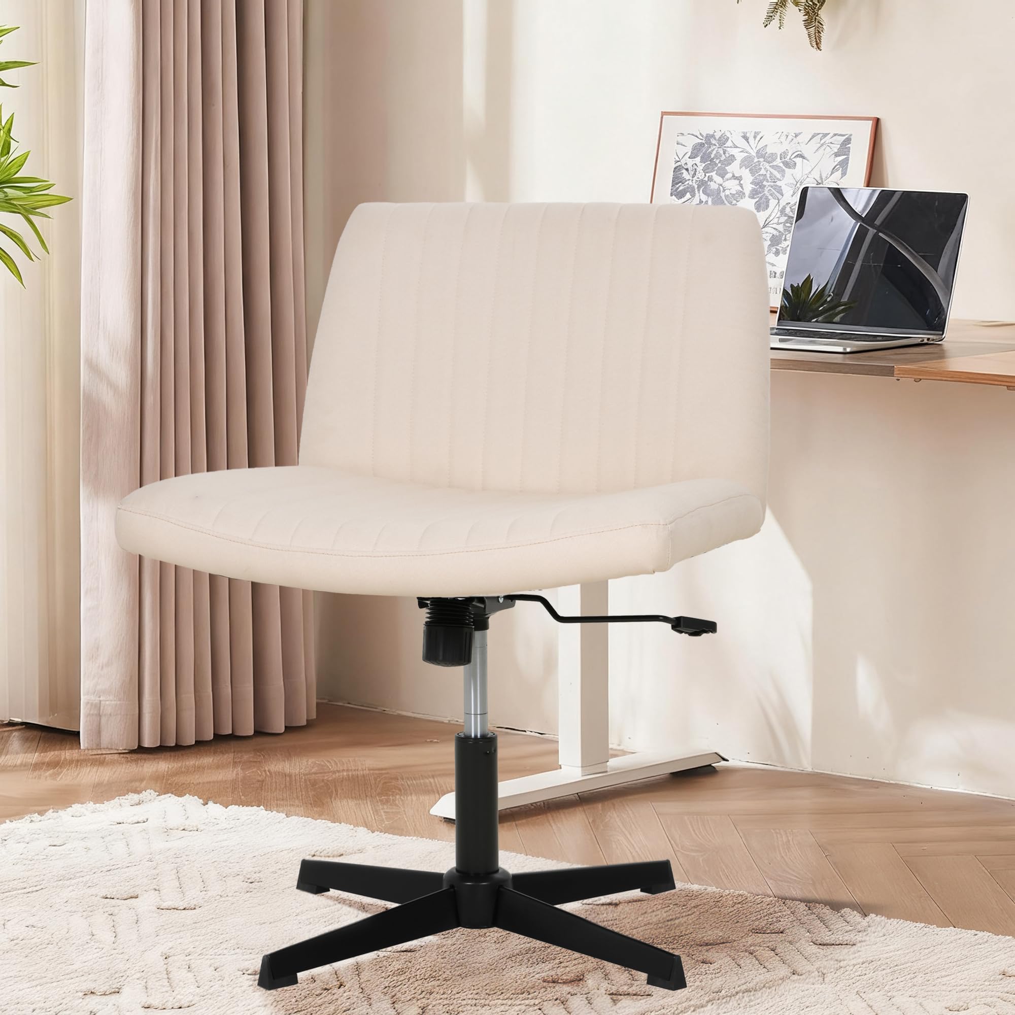 MKDLUFEI Cross Legged Office Chair Criss Cross Chair No Wheels Height Adjustable Armless Wide Desk Chair for Home