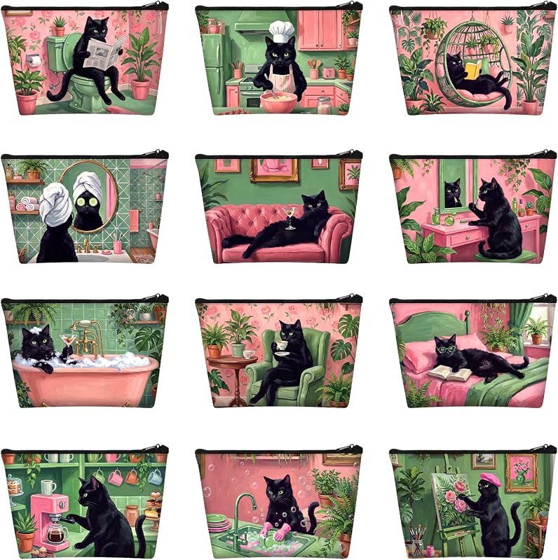 Sweetude Necessaires de Maquiagem com Gatos Pretos, 12 Unidades