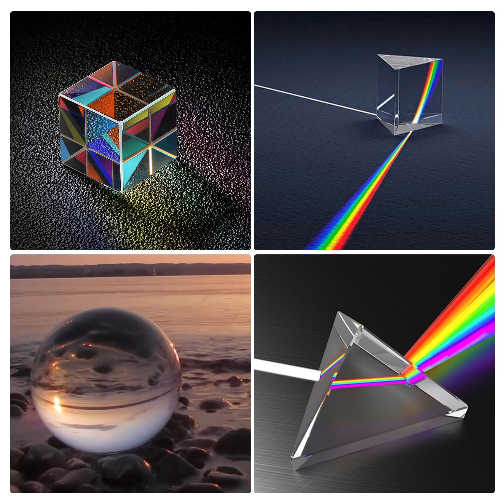 A set of 4 K9 optical crystal photography prisms, 50-60mm crystal balls, crystal cubes, triangular prisms - Image 2