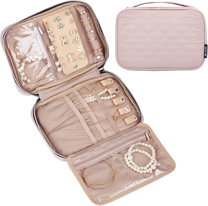 BELALIFE Travel Jewelry Organizer, Portable Storage Case for Earrings, Rings, Necklaces, Bracelets, Black