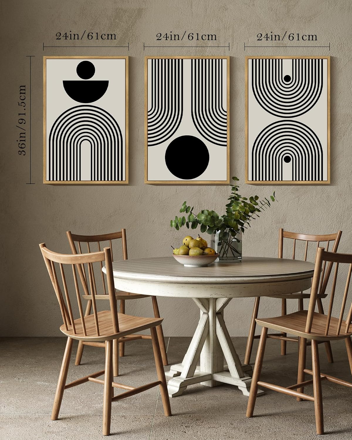 PHOPAGO Black Abstract Wall Art Large 24x36in Geometry Minimalist Sun Lines Framed Canvas Painting Artwork Living Room Bedroom Home Decor Natural Framed Abstract Bohemain 24" x 36" x 3 Pcs Natural