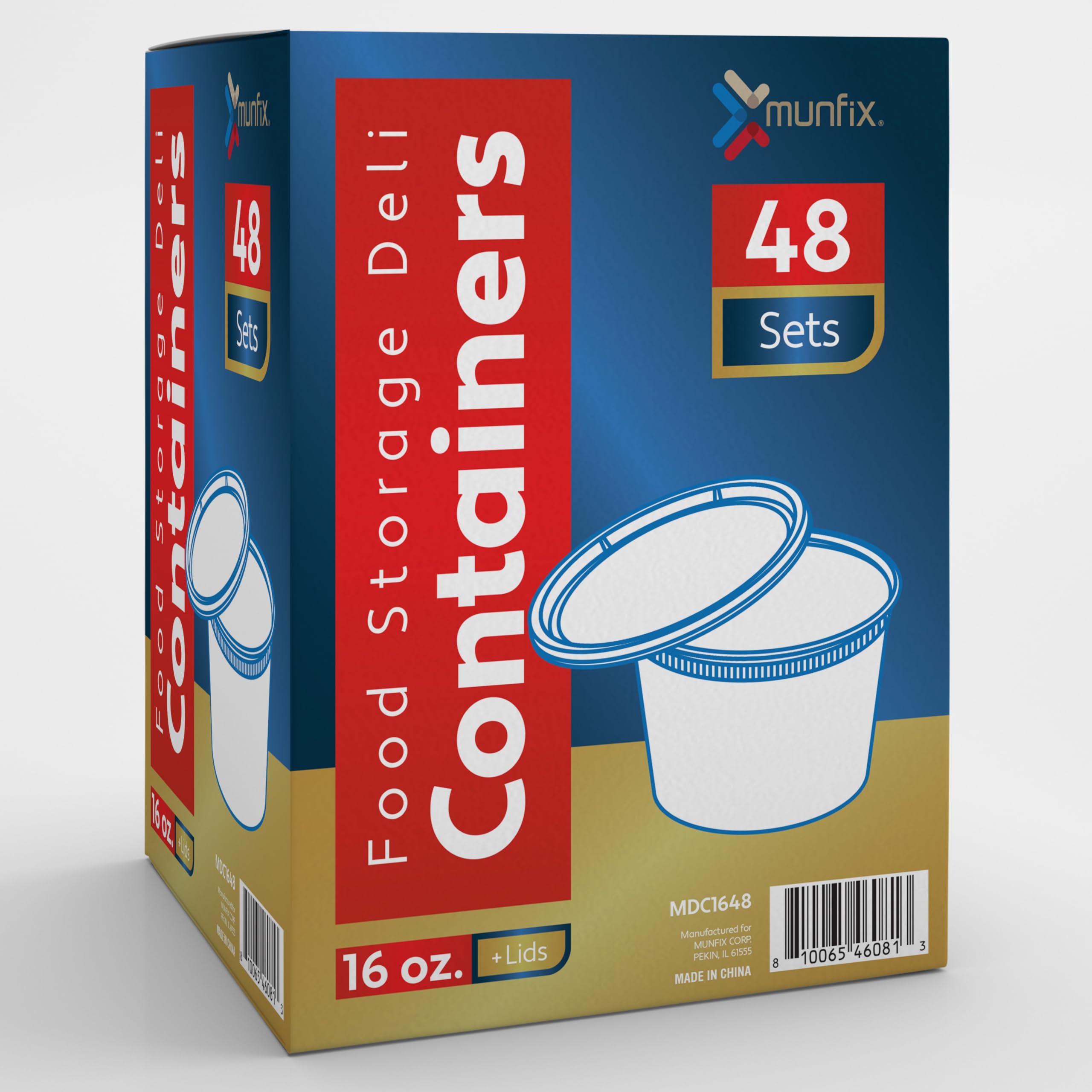 Munfix Paquete de 48 Envases para Alimentos y Almacenaje, Recipientes de Plástico de 16 onzas con Tapas, Recipientes de Almacenamiento Transparentes Desechables Herméticos para Preparación de Comidas