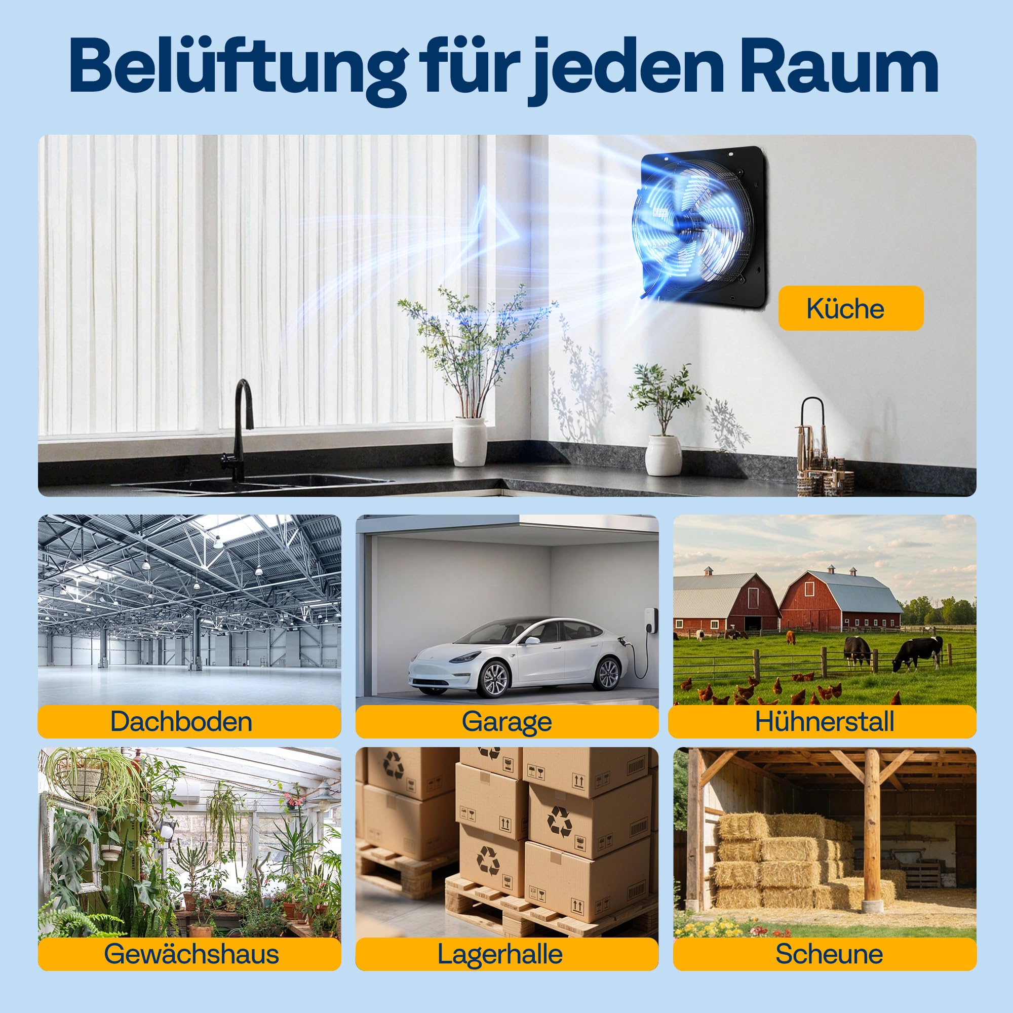 VIVOHOME 300mm Abluftventilator Industrie Wandventilator EC Motor 1305m³/h Timer Einstellbare Geschwindigkeit