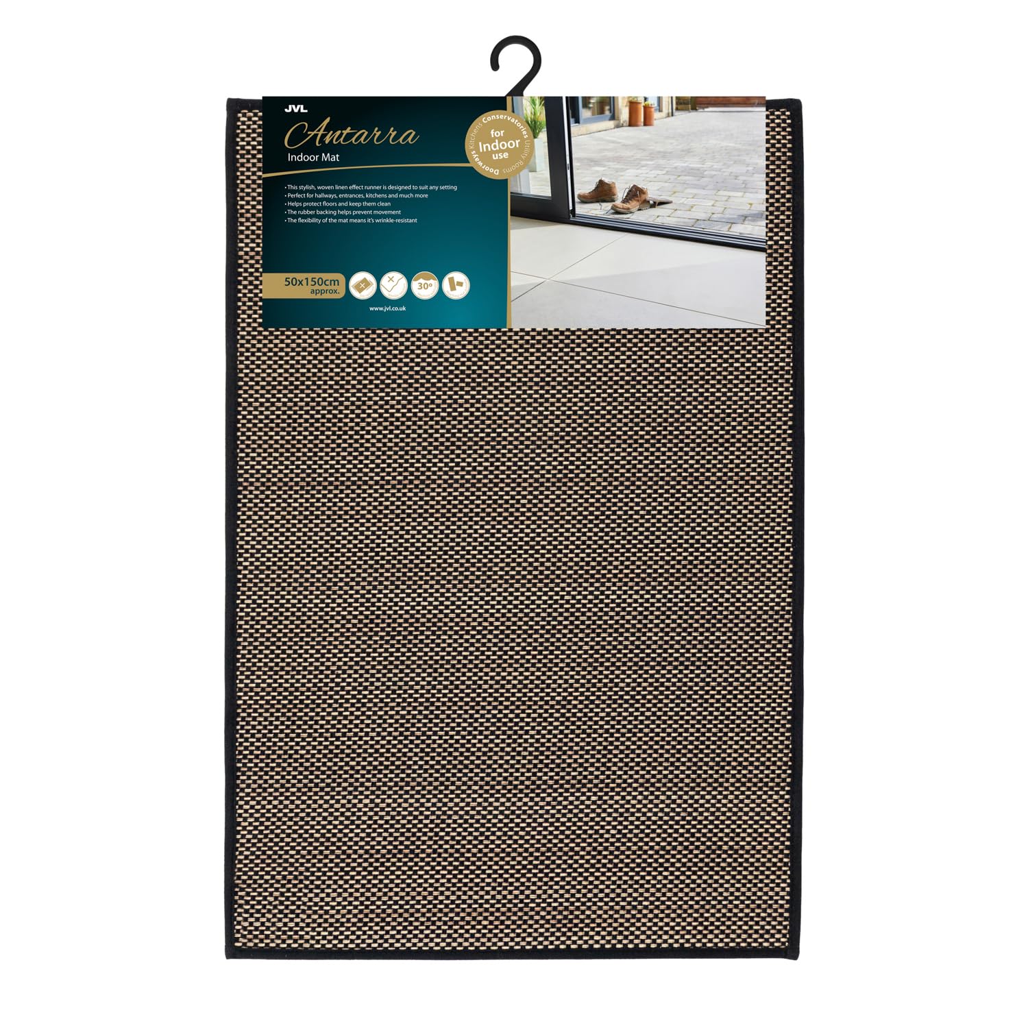 Rackhams Black/Brown Antarra Machine Washable Entrance Doormat, 50X75cm
