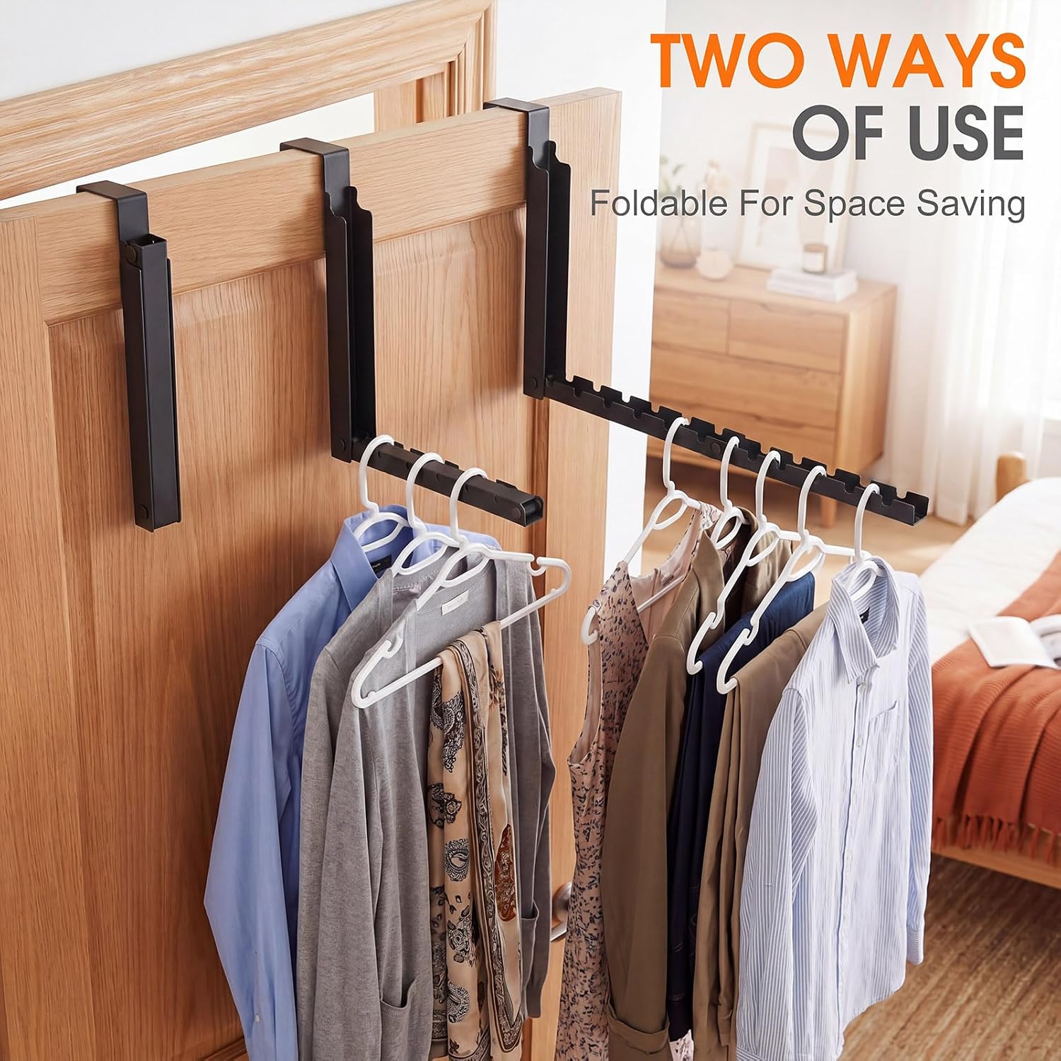 LemonRoad 2 Pack Over the Door Hooks Hanger with 11 Ridge Foldable Over Door Drying Rack Folding Extended Space Saving Clothes Rack Black Collapsible Hanging Coat Racks for Laundry Bedroom Dorm Travel