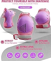Vista 6 de SKATEWIZ Juego de almohadillas de protección para patineta para niños y adultos - Smash - Almohadillas para patines [6 piezas] con protectores