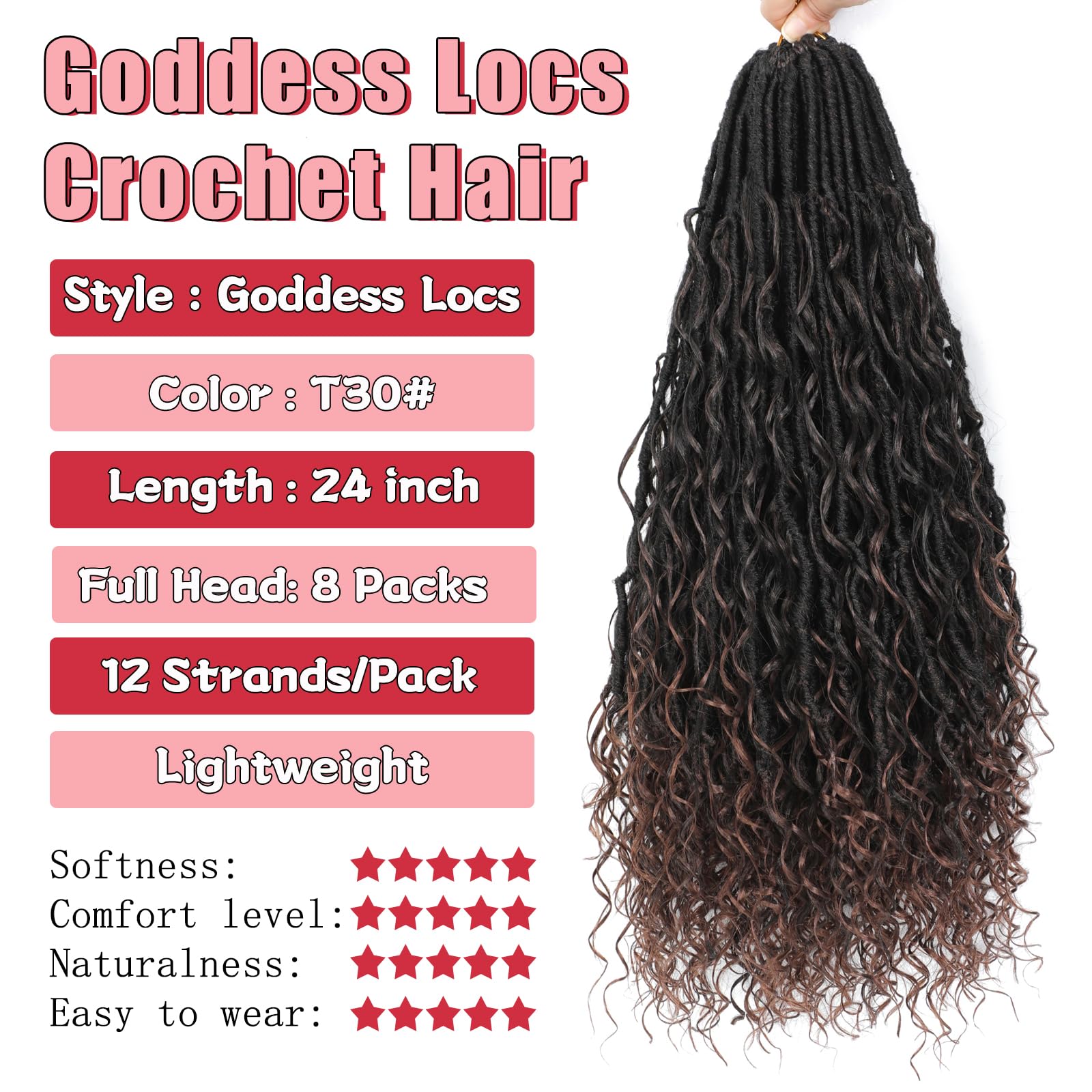 XIIMENALU Boho Faux Locs Crochet Hair 8 Packs Goddess Soft Locs with Curly Ends Pre-Looped Bohemian River Locs Crochet Hair Extensions for Black Women (T30# - Image 2