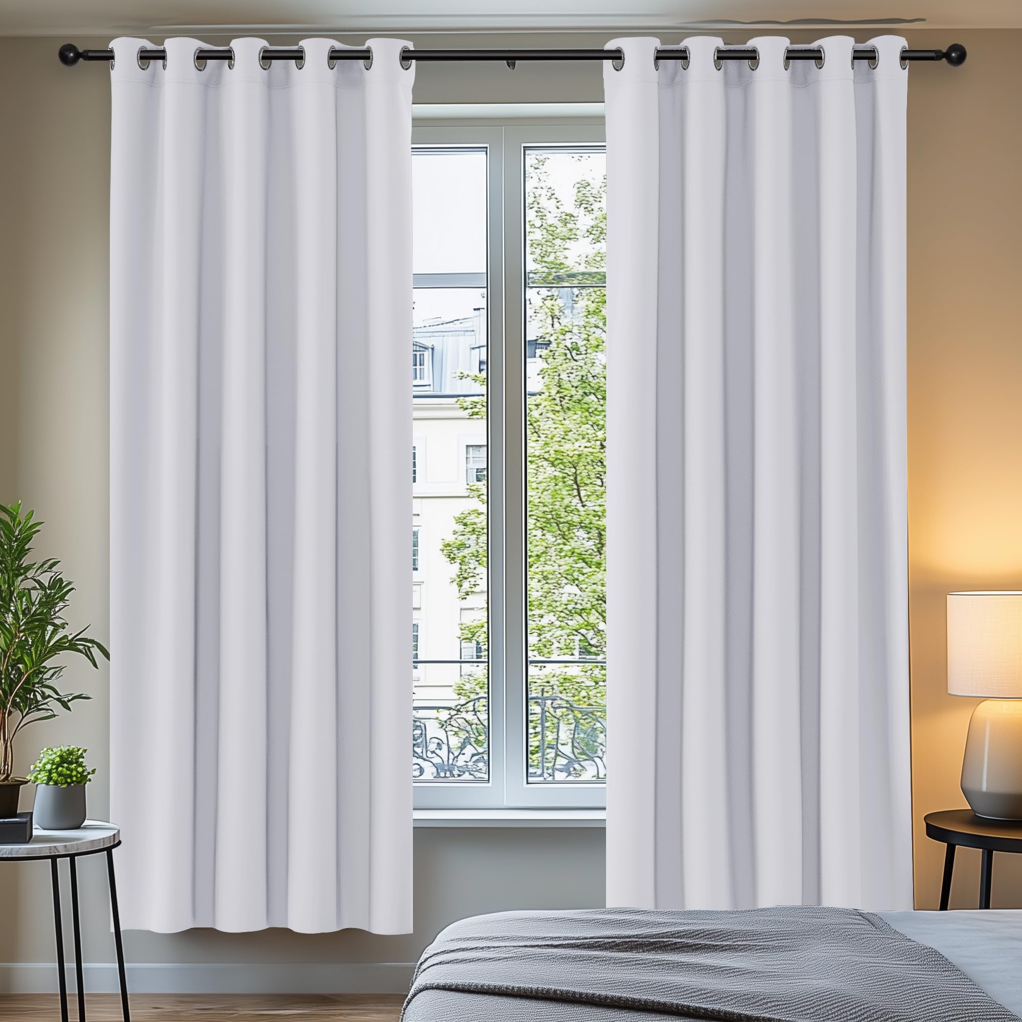Deconovo Opaque Curtain Bedroom Eyelet Curtains Opaque Curtain Heat Insulating Thermal Curtains Insulating Cold 214 x 168 cm (Height x Width), Silver Grey, Set of 2