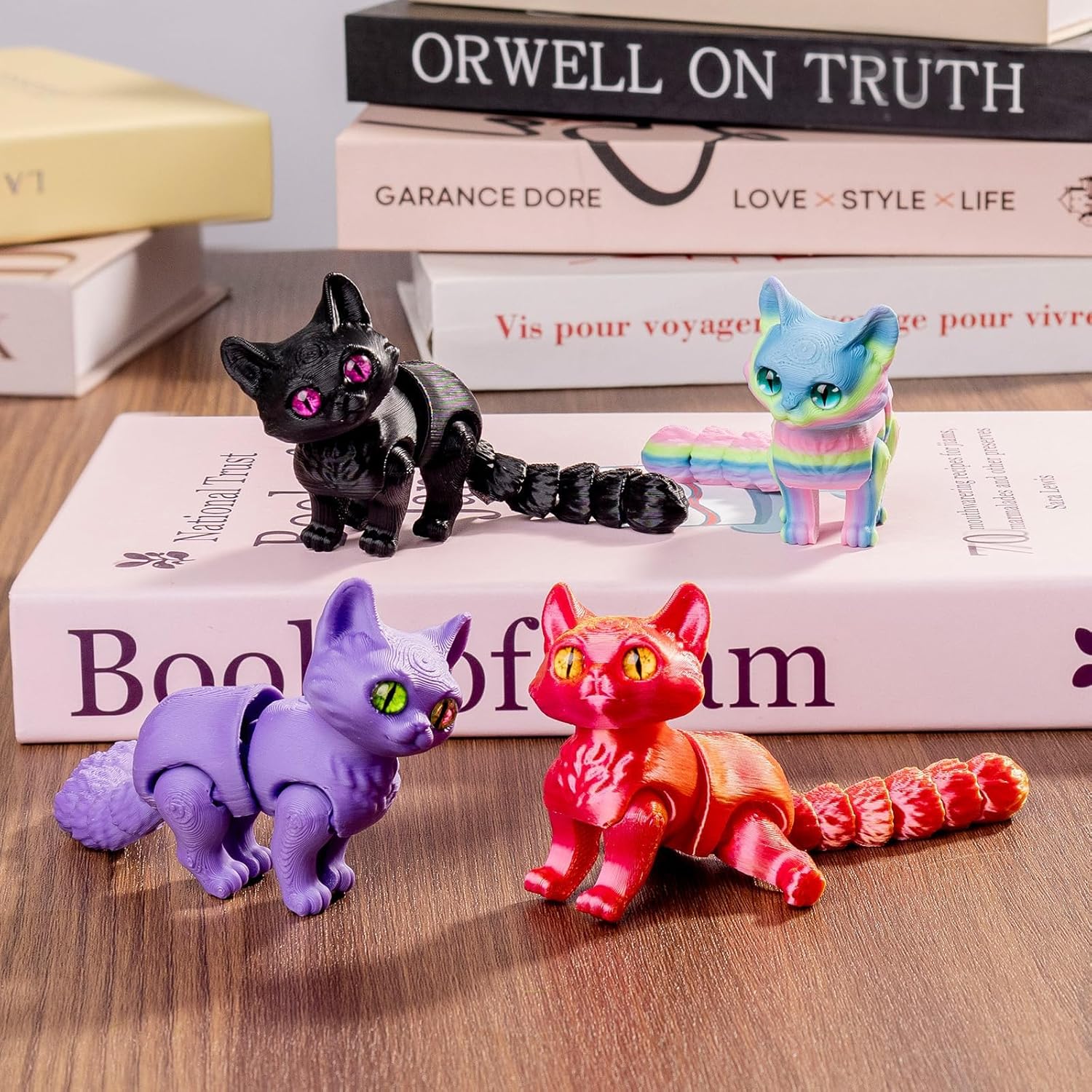6 PCS Colorful 3D Printed Cat Fidget 3D Print Animals Fidget Toys Decor Stress Relief for Adults Kids, Perfect Desk Pets for Kids Classroom