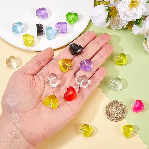 Miniatura 4 de KitBeads 20 dijes de corazón de gomita mezclados al azar, de resina, kawaii de San Valentín, encantos de corazón transparentes para hacer joyas y