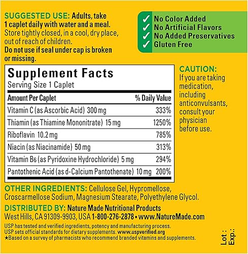 Miniatura 5 de Nature Made Complejo B con vitamina C, suplemento dietético para el apoyo del sistema inmunológico, 100 comprimidos, suministro para 100 días