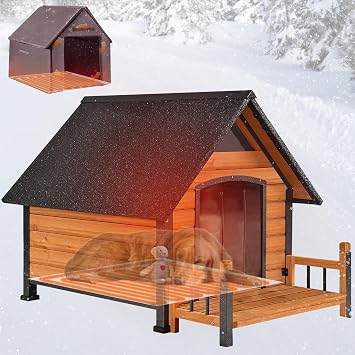 Dog House Outdoor, Insulated Dog Kennel Outside for Large Breed, 50.87 L Weatherproof Large Dog Shelter with Anti-Chewing Iron Frame (Brown-H, 45 D x 32.9 W x 32.6 H)