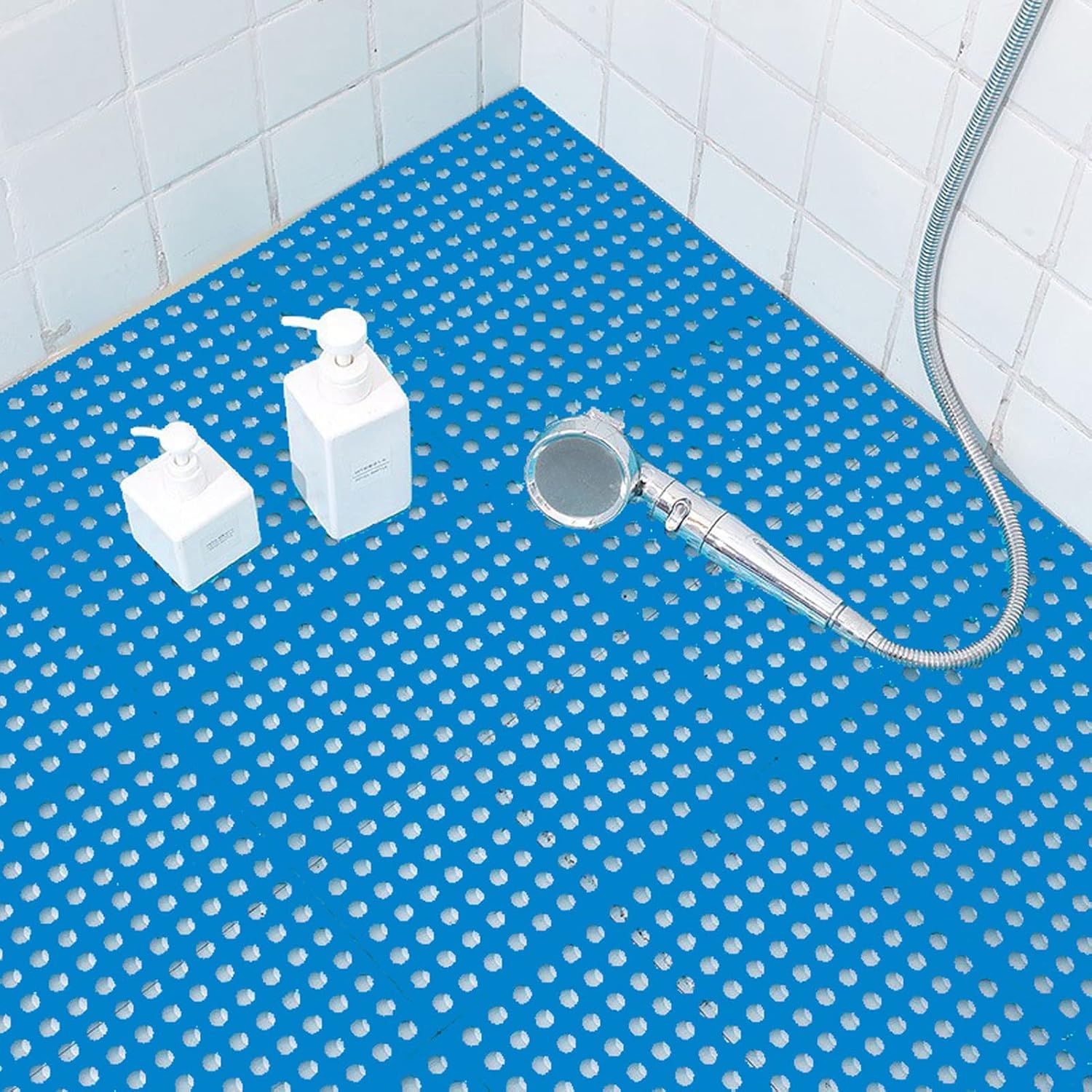 HUHJYUGE Shower Mat Non Slip Square 12x12in, TPR Splicing Bath Mat, with Drain Holes