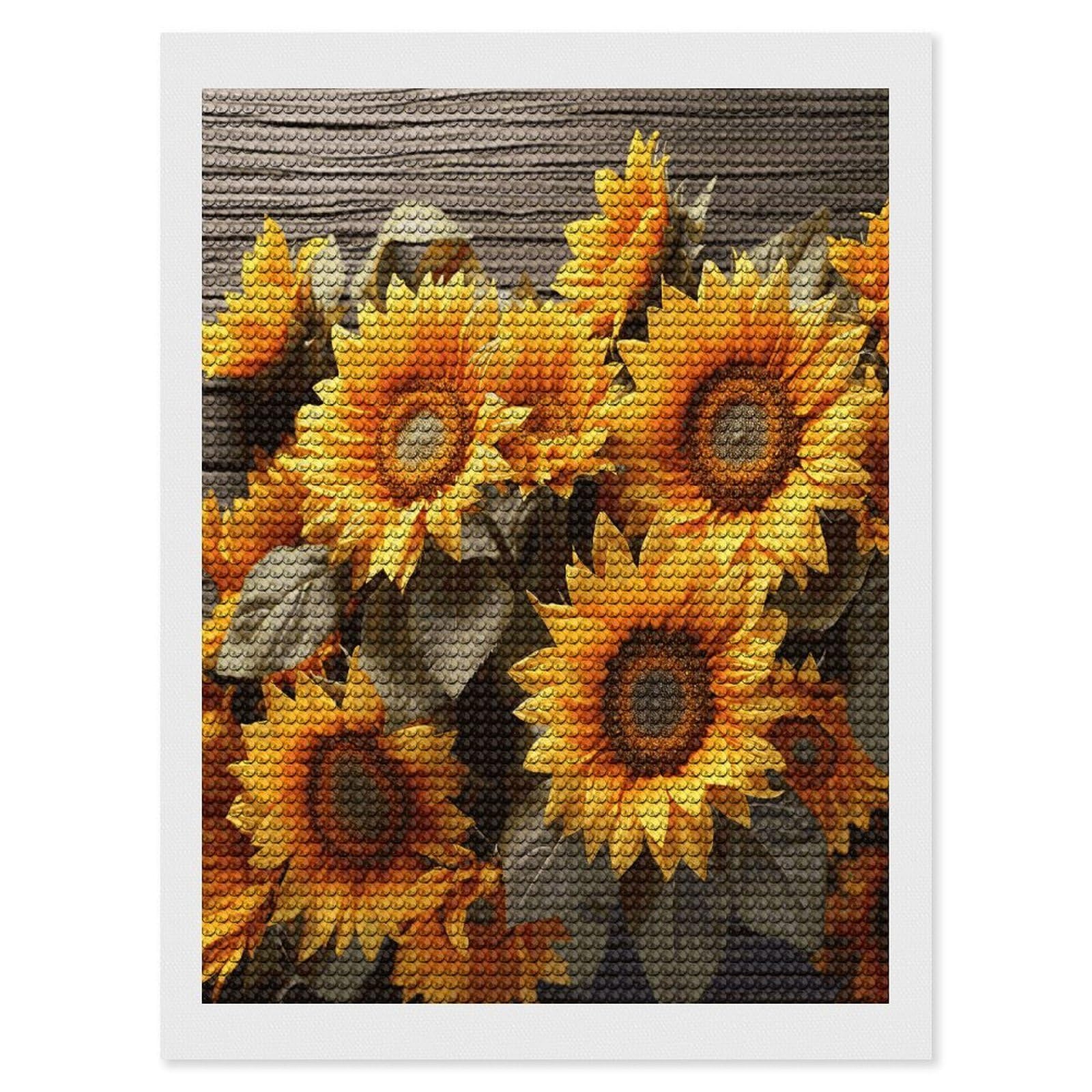 FekiLoot Plants Theme Sunflower Paint by Numbers Kit for Adults Beginner DIY Diamond Dots Paintings Round Full Drill Diamond Art Kits Picture Diamond Art Painting Kits for Home Decor 12"x16"