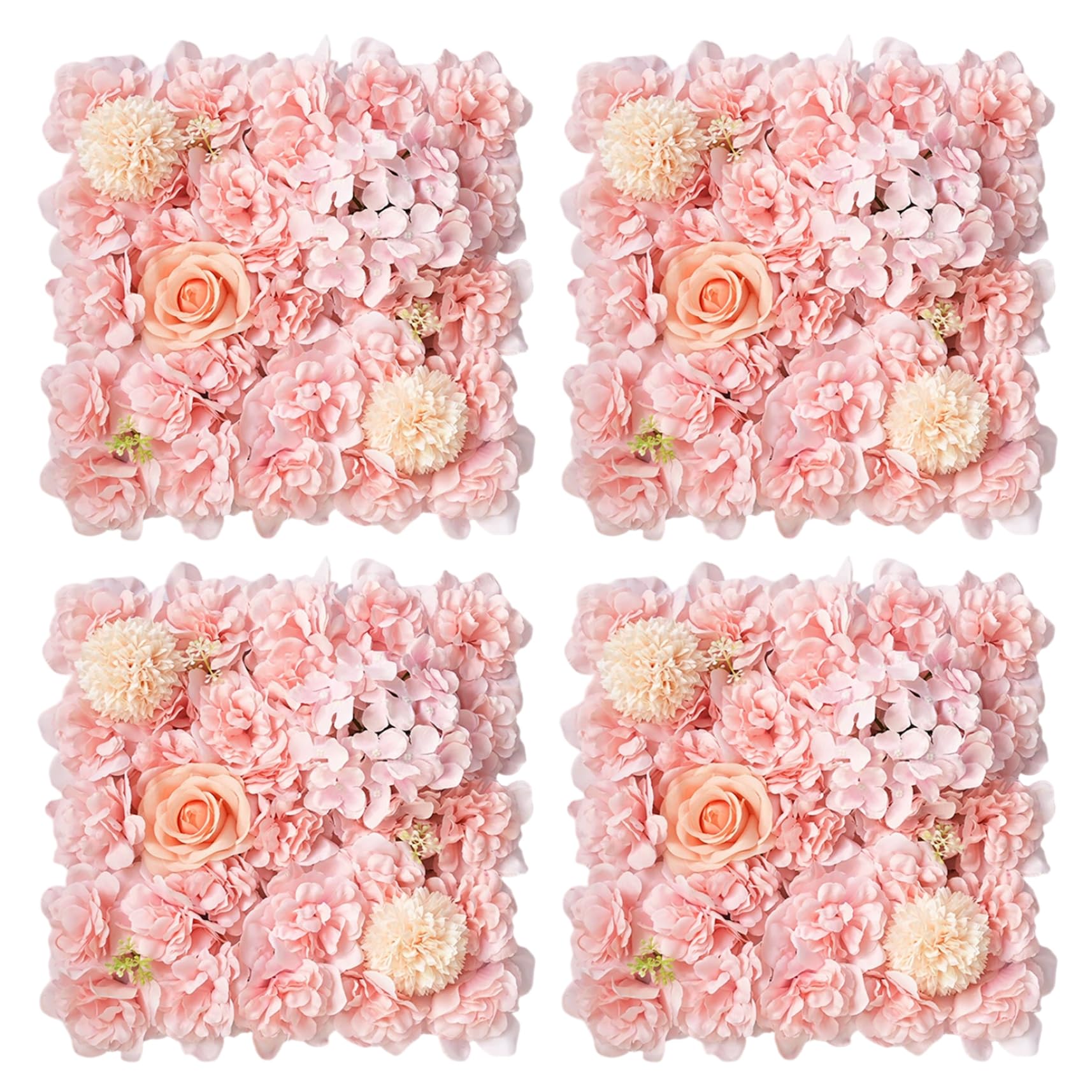 Mur de fleurs artificielles 4 pièces 35x35cm en plastique pour fond de scène