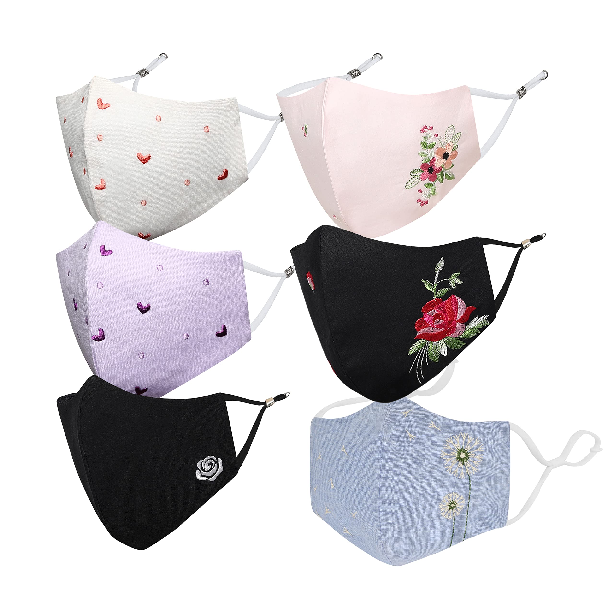 MASQ By Q-One Hearts and Flowers Breathable Reusable Washable Masks, Anti-Bacterial (BFE>99%) 4 Layer Embroidered, Fashionable Cotton Cloth Face Mask for Women and Girls with Ear Adjusters (B0C1KCFPRB) Amazon Price History, Amazon Price Tracker