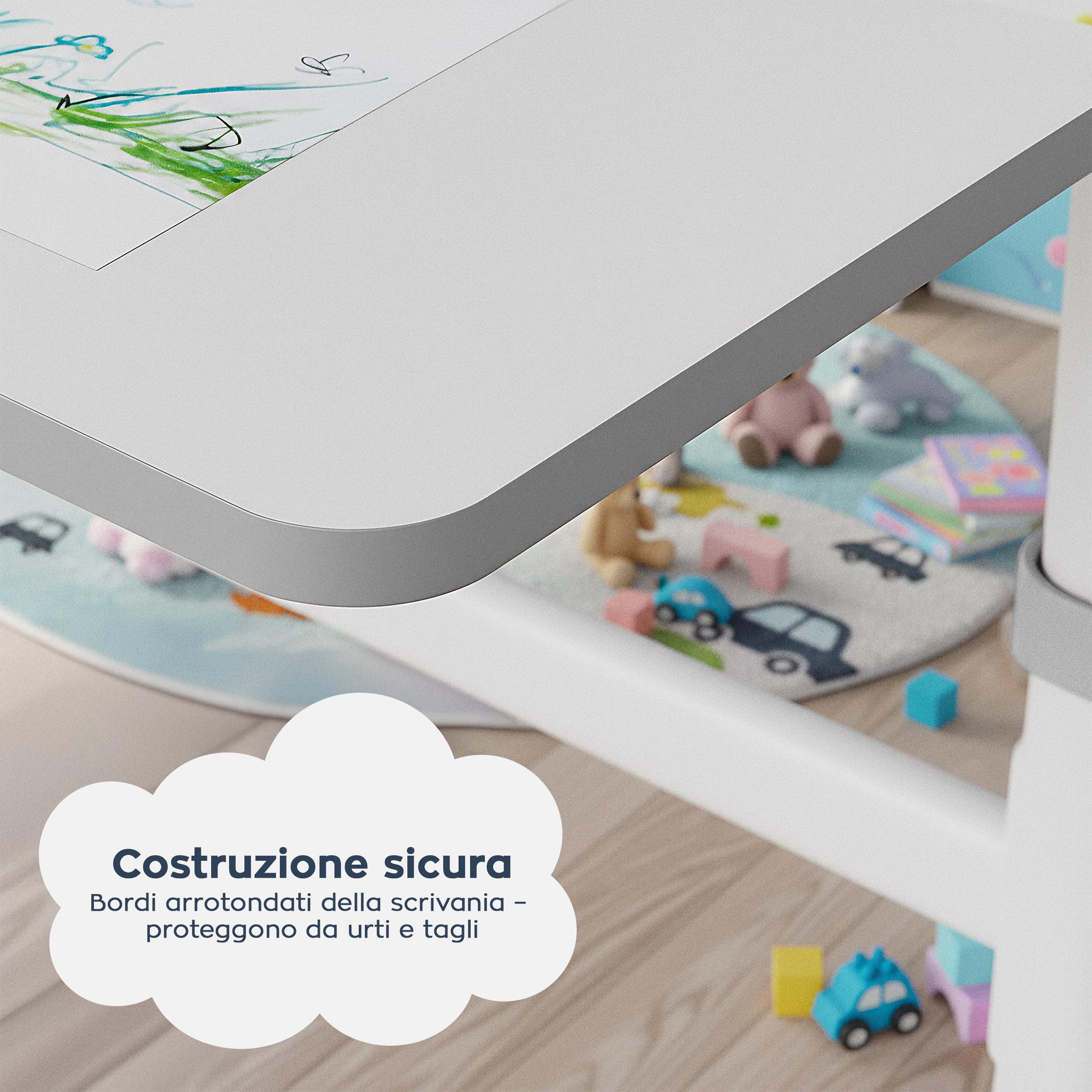 MARK ADLER Study 3.7 Scrivania Ergonomica per Bambini Regolabile in Altezza 55-75 cm - Piano Inclinabile Fino a 40° - Con Supporto per Libri e Vano Portaoggetti - Per Bambini da 90 a 160 cm - Grigio