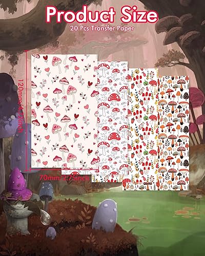 Miniatura 4 de Puocaon Papel de transferencia de arcilla de hongos, 4 diseños, 20 piezas de papel de transferencia para arcilla polimérica, hojas de transferencia
