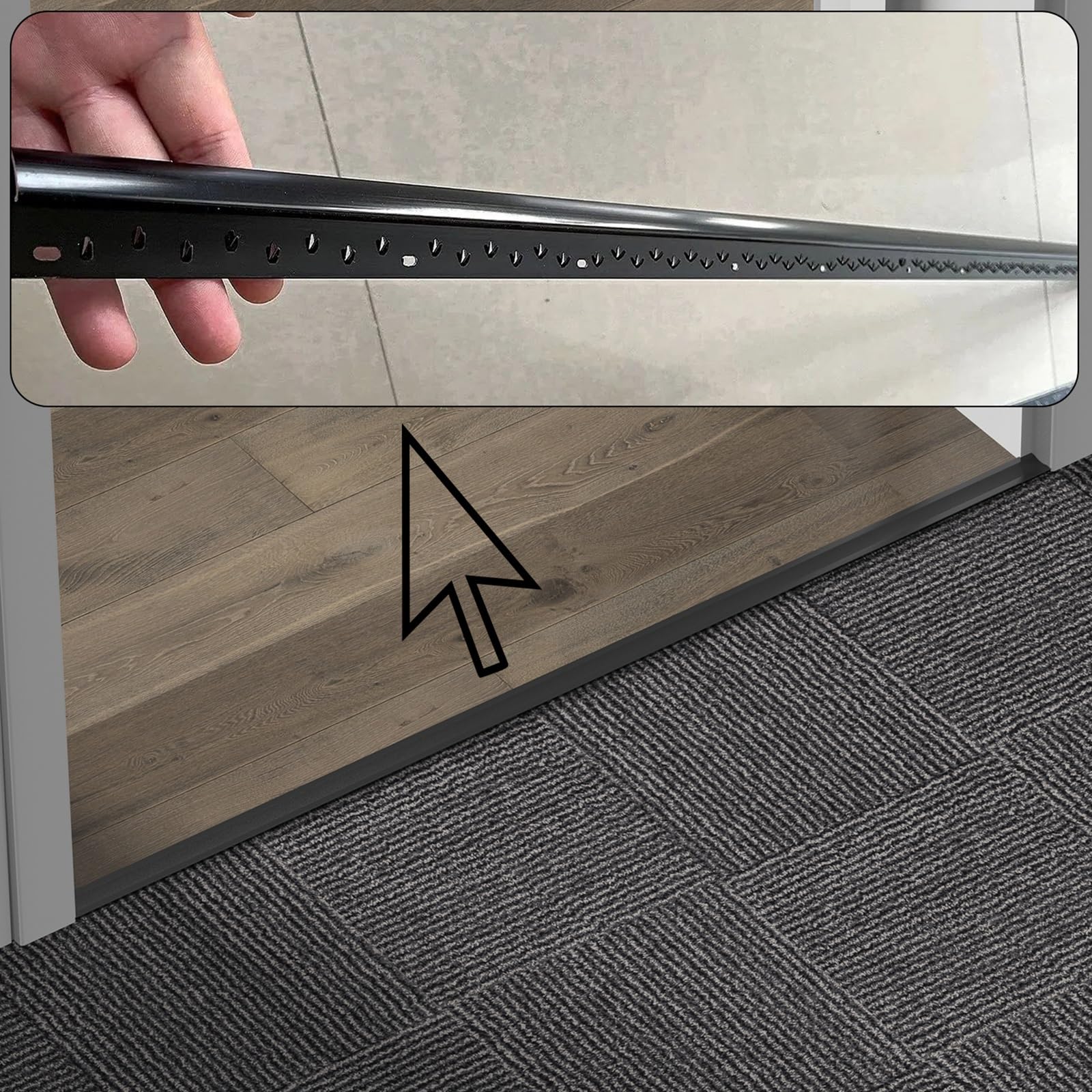 Profilo Di Transizione Per Pavimenti In Moquette E Piastrelle - Strisce Di Copertura In Metallo Antiscivolo Per Bordi Di Pavimenti Senza Soluzione Di Continuità(Nero,3.6cm)