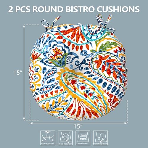 Miniatura 3 de LVTXIII Cojines de asiento bistró para exteriores para todo tipo de clima, cómodos cojines redondos para sillas de patio, 15 x 15 x 4 pulgadas,