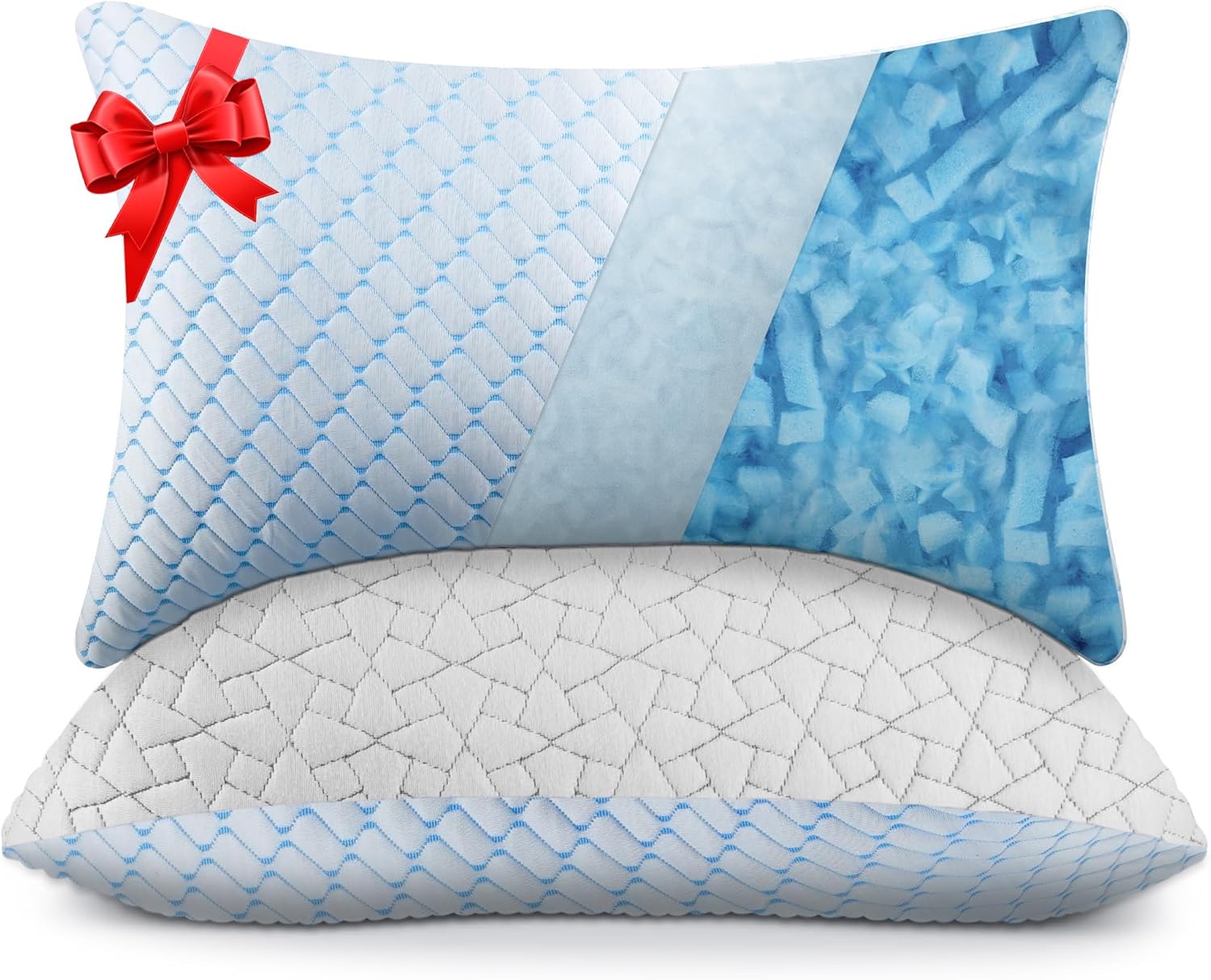 WOLKI King Size Pillows Set of 2 Shredded Memory Foam Pillows 2 Pack, Adjustable Firm Pillow for Side Sleepers, Back, Stomach, Hot Sleepers (20x36)