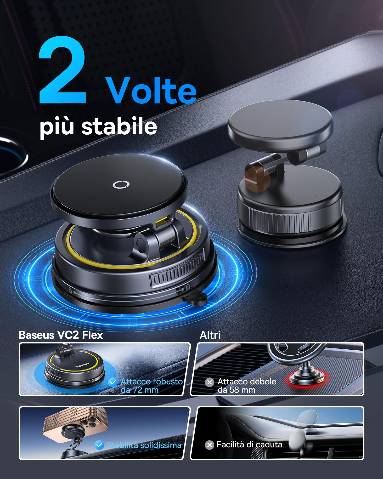 Baseus VC2 Flex Pro 15W Caricatore Wireless Auto Magsafe, Caricabatterie Wireless Magnetico, Supporto Telefono Auto Carica Rapida per iPhone 17 16 15 14 13 Pro Max
