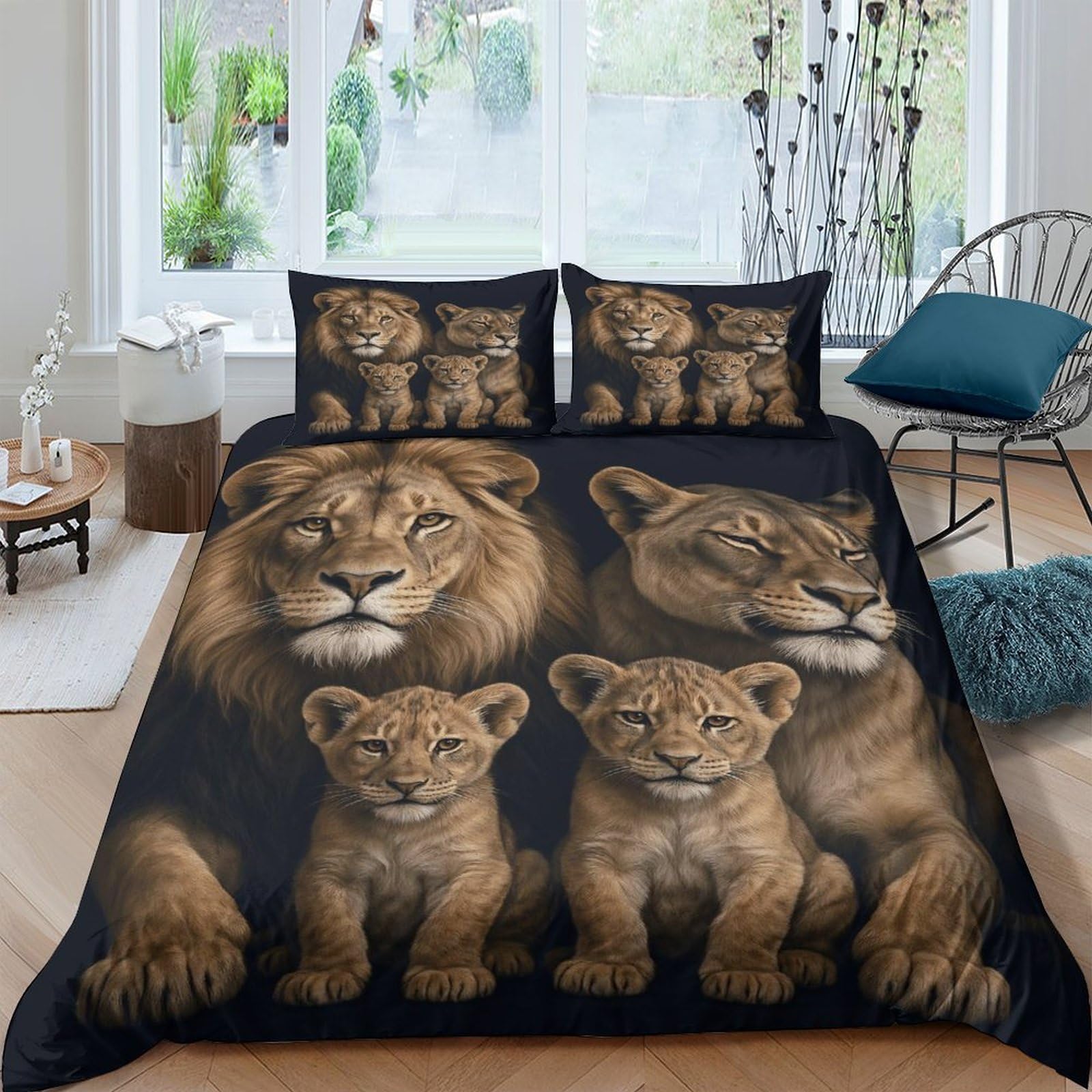 Ctjqhvkz Style-10 3D Printed Lion Family Fitted Sheet Microfiber Soft Animal Pattern Mattress Cover For Bedroom Guest Room Decor Single（135X200cm）