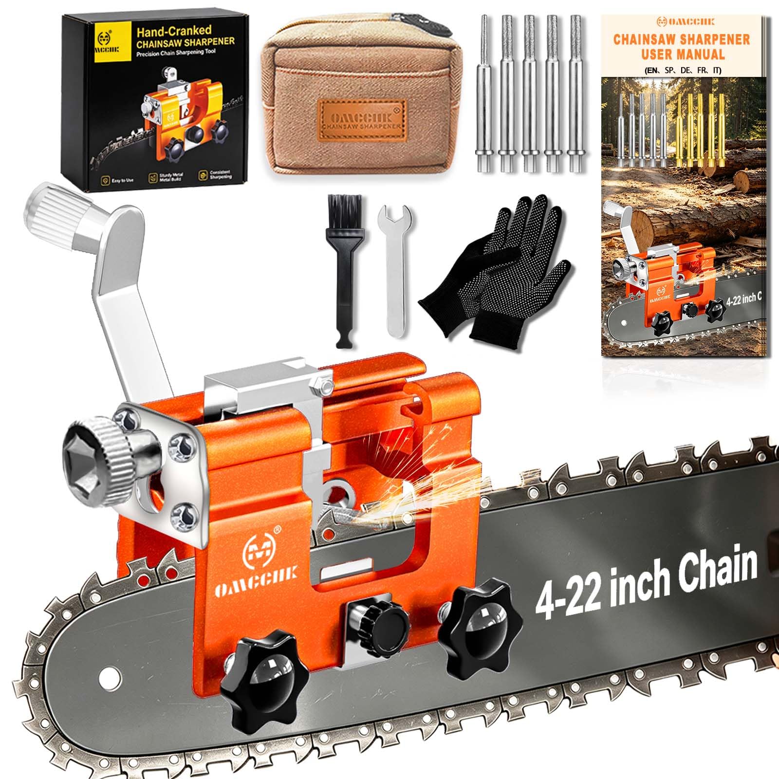 Chainsaw Sharpener Jig 5 Tungsten Bits&amp;Carry Bag for 4-22" Chain Sharpening